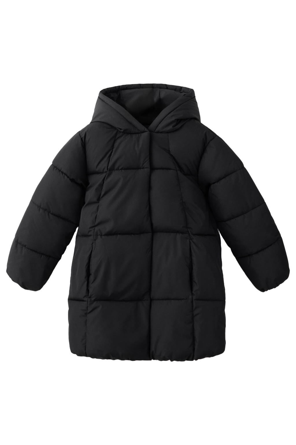 Zwarte meisjes Mango Kids winterjas van polyester met effen, lange mouwen, capuchon en rits- en knoopsluiting