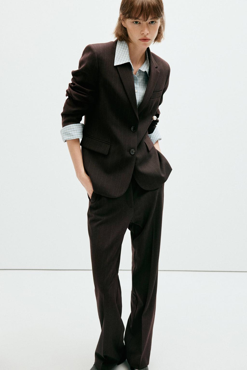 dames Mango straight leg broek met rits- en haaksluiting en krijtstreepprint