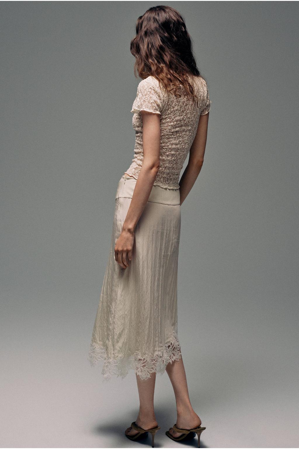Beige dames Mango top van polyester met effen, korte mouwen en ronde hals