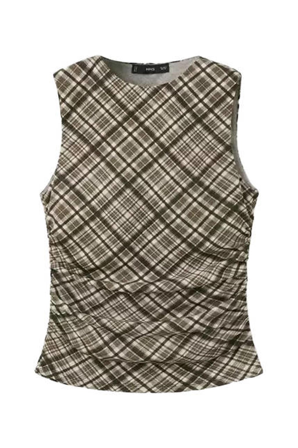 Bruine dames Mango geruite top van polyester met ronde hals