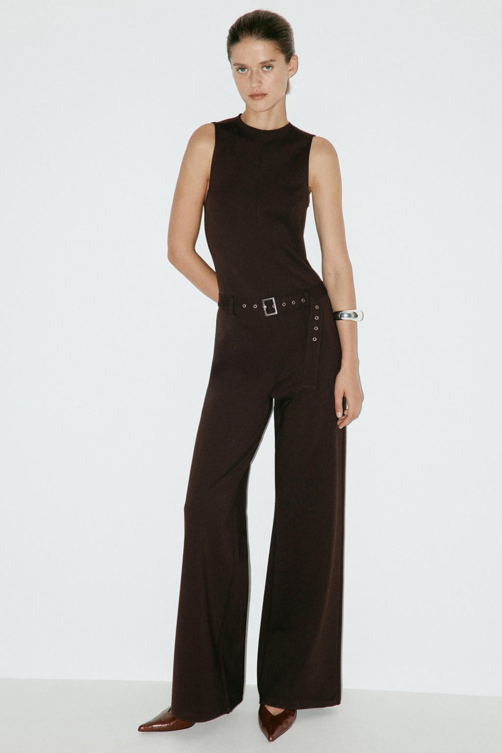 Mango jumpsuit met ceintuur - bruin