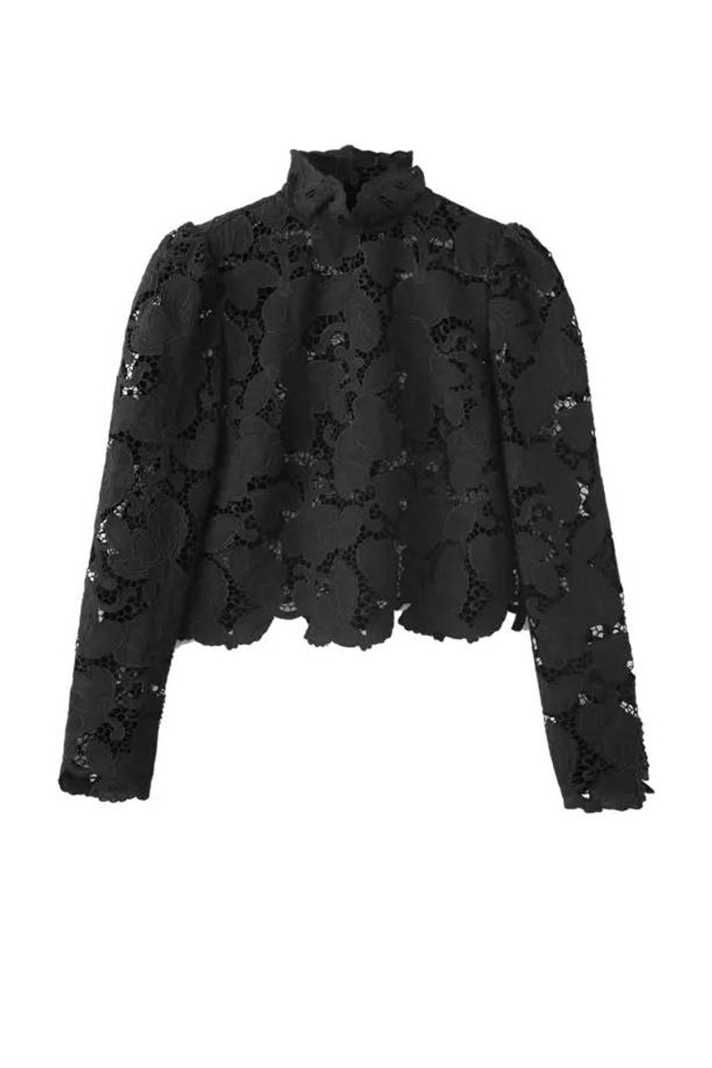 Zwarte dames Mango top van polyester met effen en lange mouwen