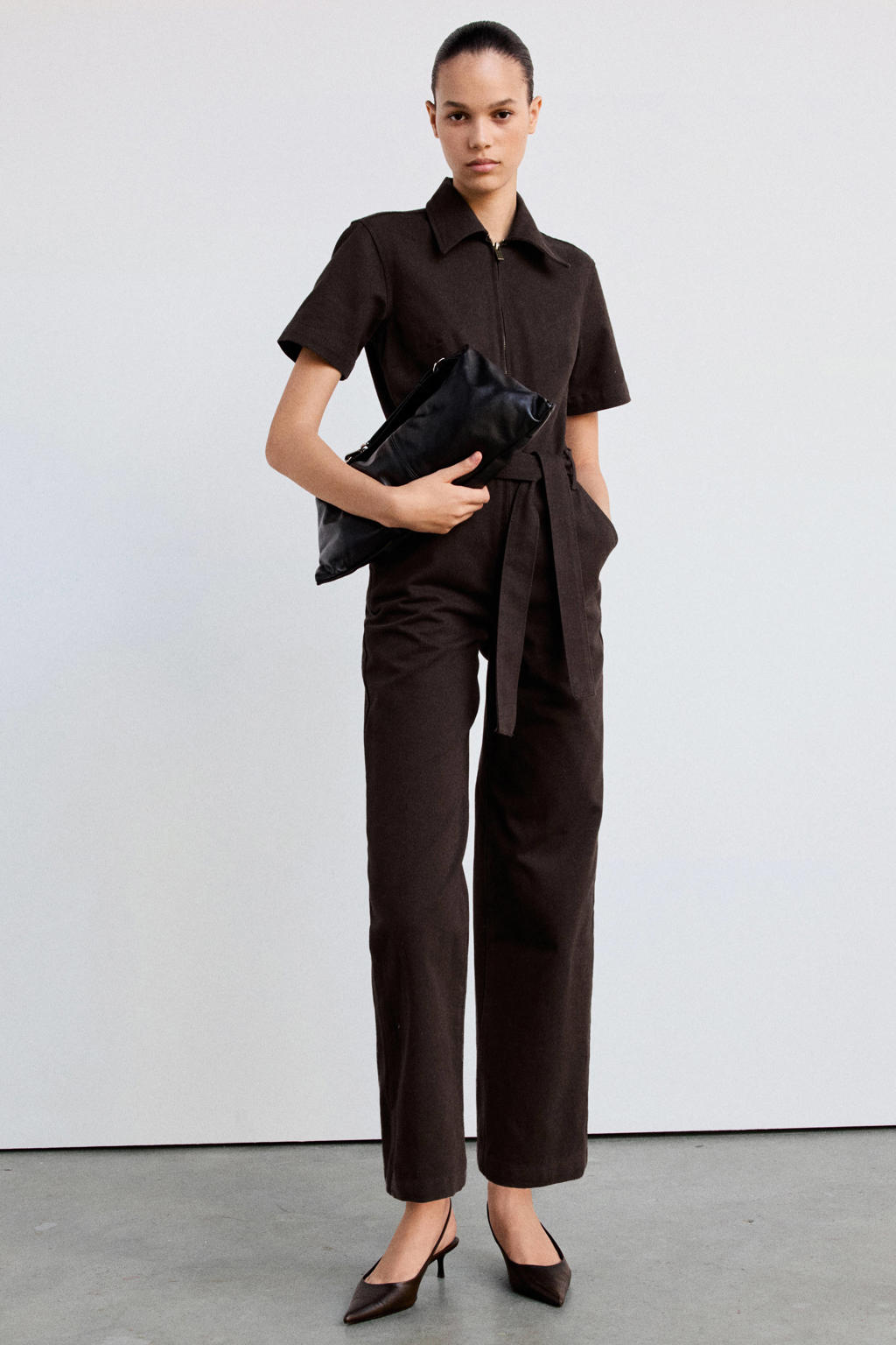 Mango jumpsuit met ceintuur - bruin