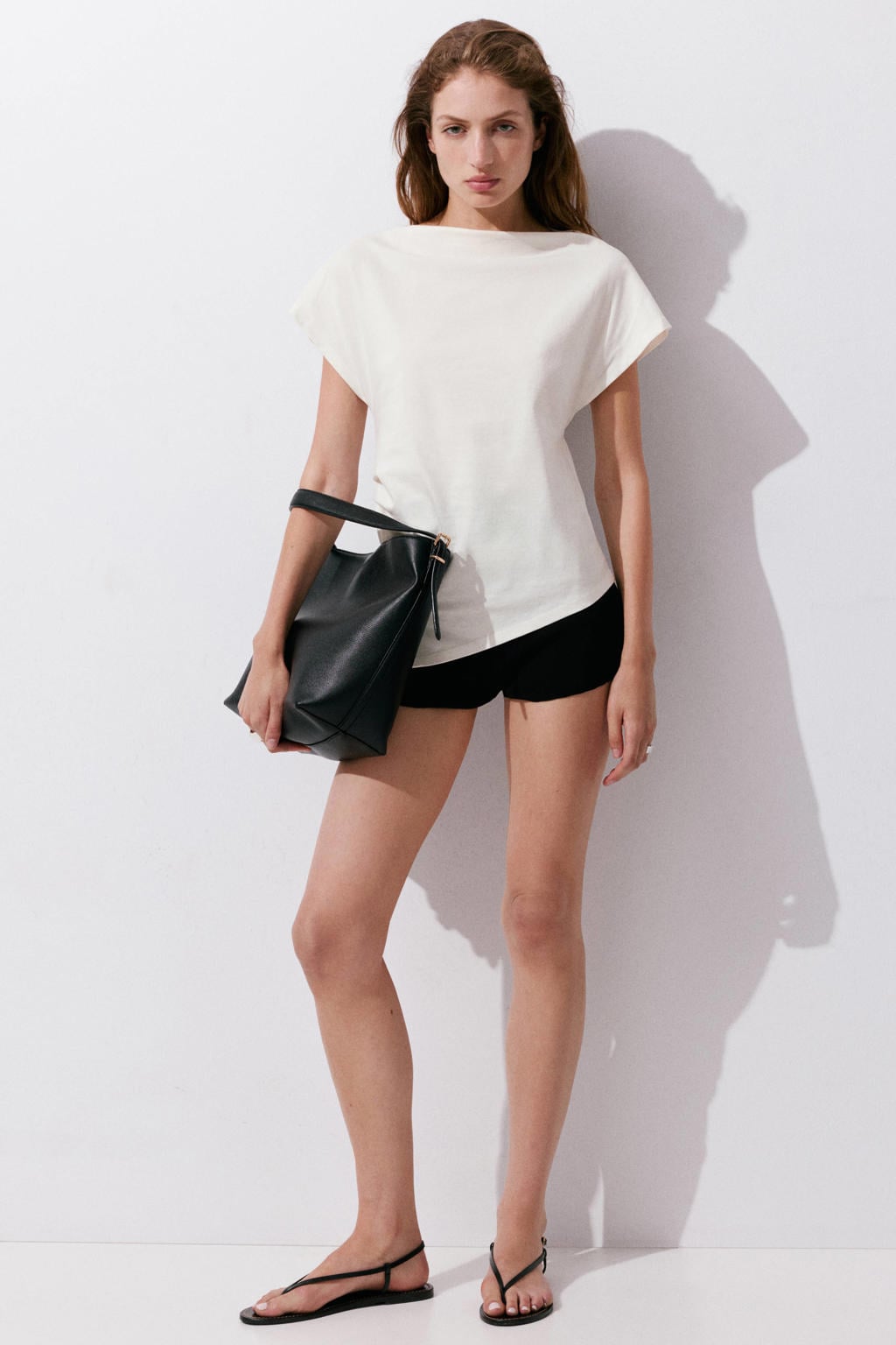 Witte dames Mango top met effen, korte mouwen en boothals
