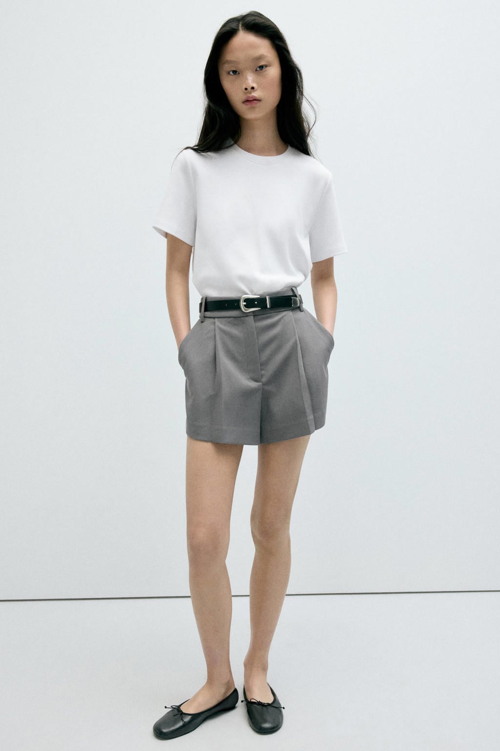 Ecru dames Mango T-shirt van katoen met effen, korte mouwen en ronde hals