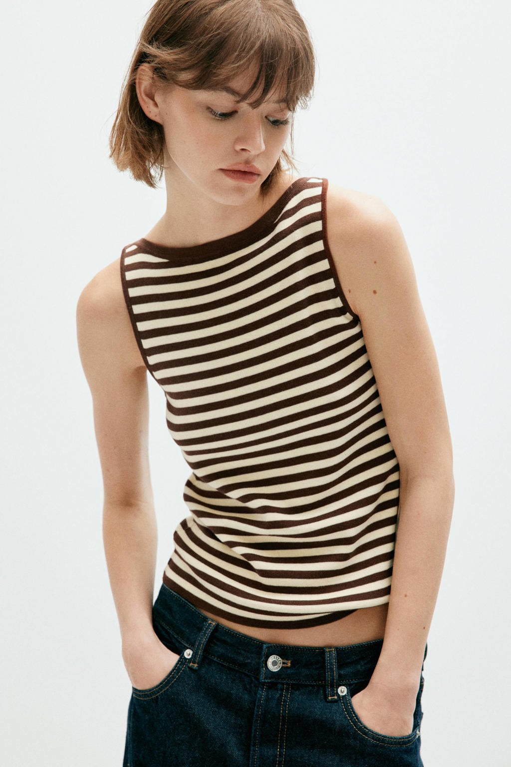 Bruin en ecru dames Mango gestreepte top met ronde hals