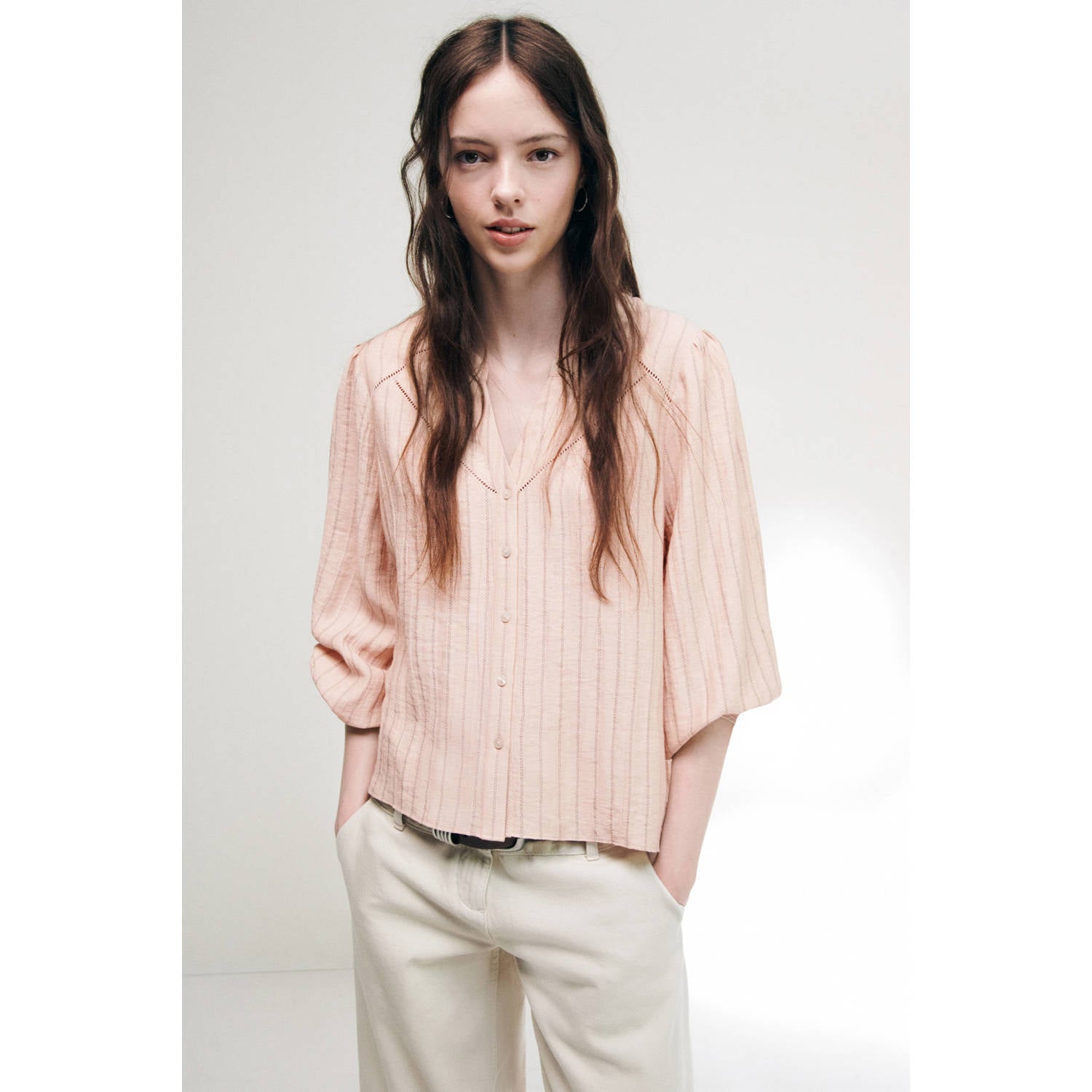 MANGO TEEN gestreepte blouse lichtroze
