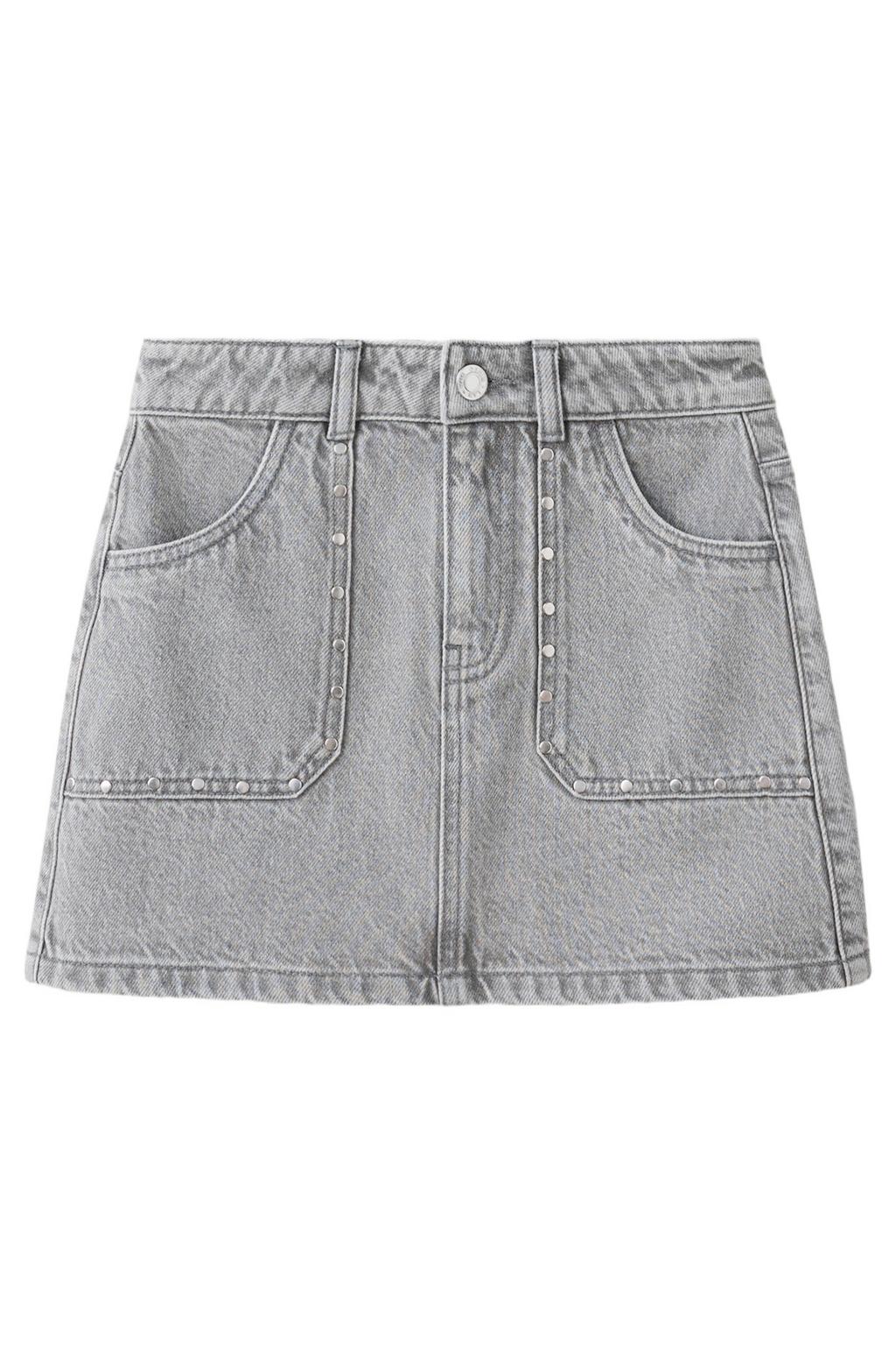 Grey denim meisjes Mango Kids spijkerrok met studs gemaakt van denim en met rits- en knoopsluiting
