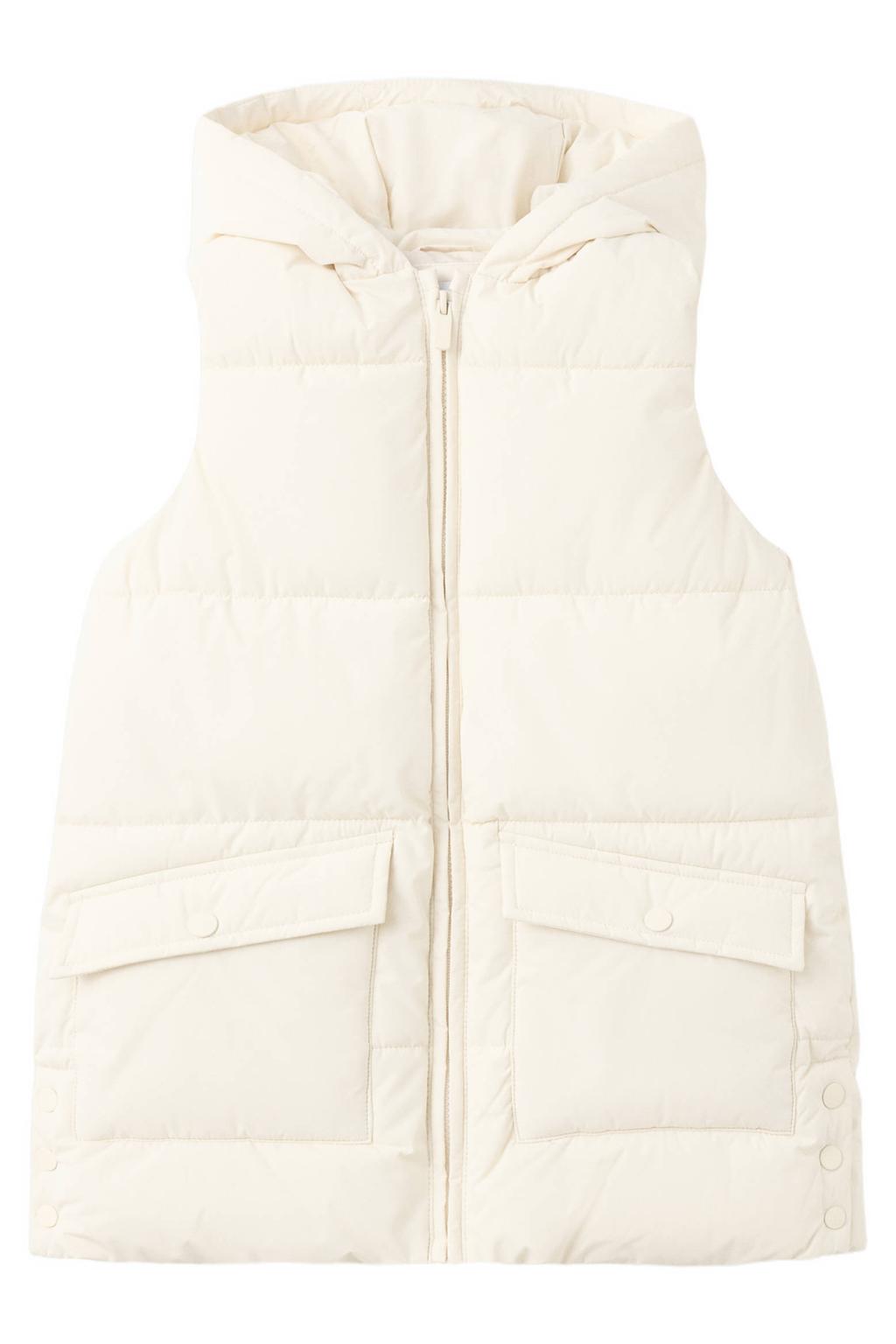 Beige jongens en meisjes Mango Kids bodywarmer van polyester met effen, capuchon en ritssluiting