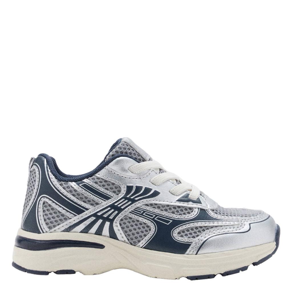 Donkerblauw en zilverkleurige jongens Mango Kids sneakers - van 62% polyurethaan/38% polyester met veters