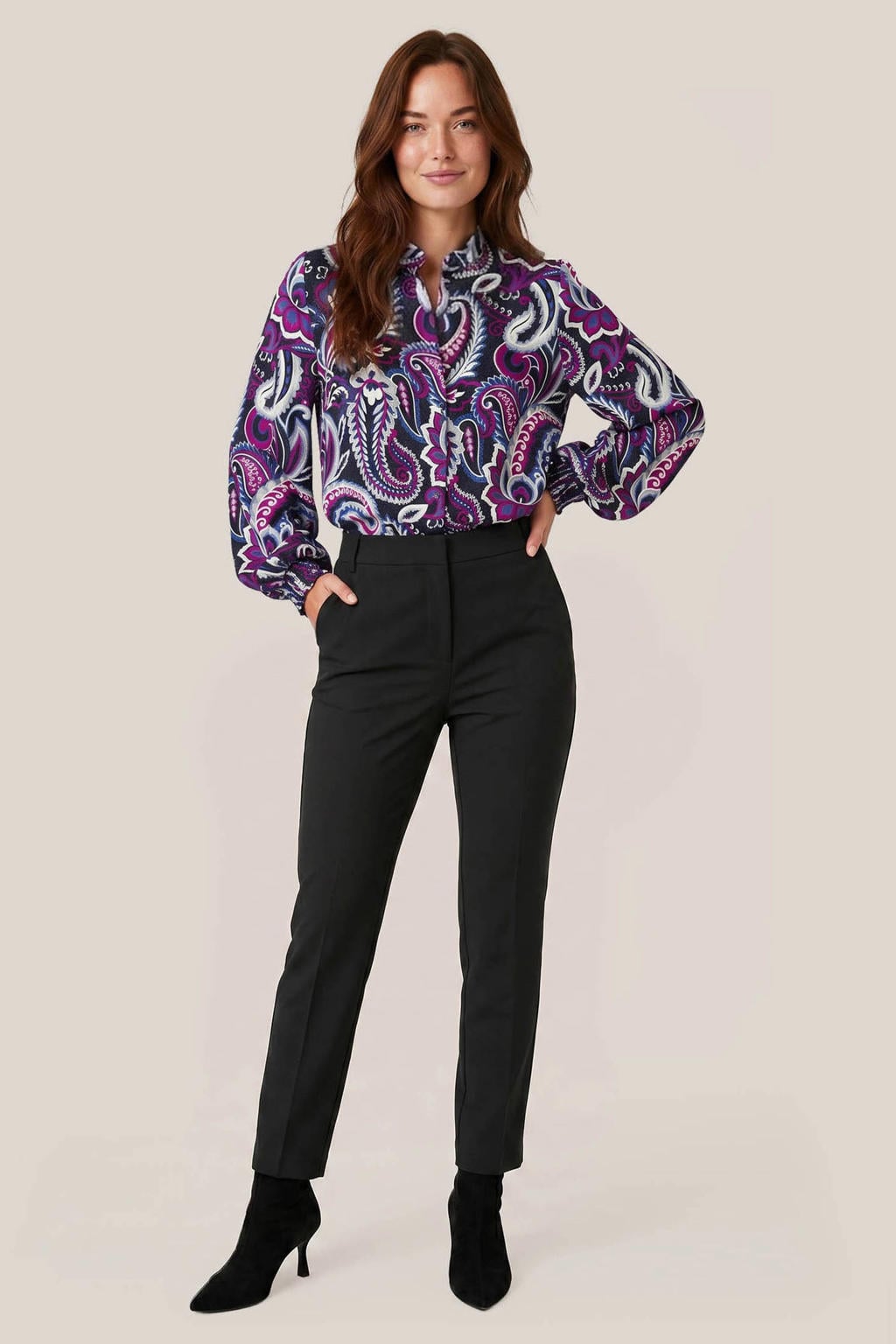 Zwarte dames Mart Visser X Caroline Tensen slim fit broek van katoen met effen