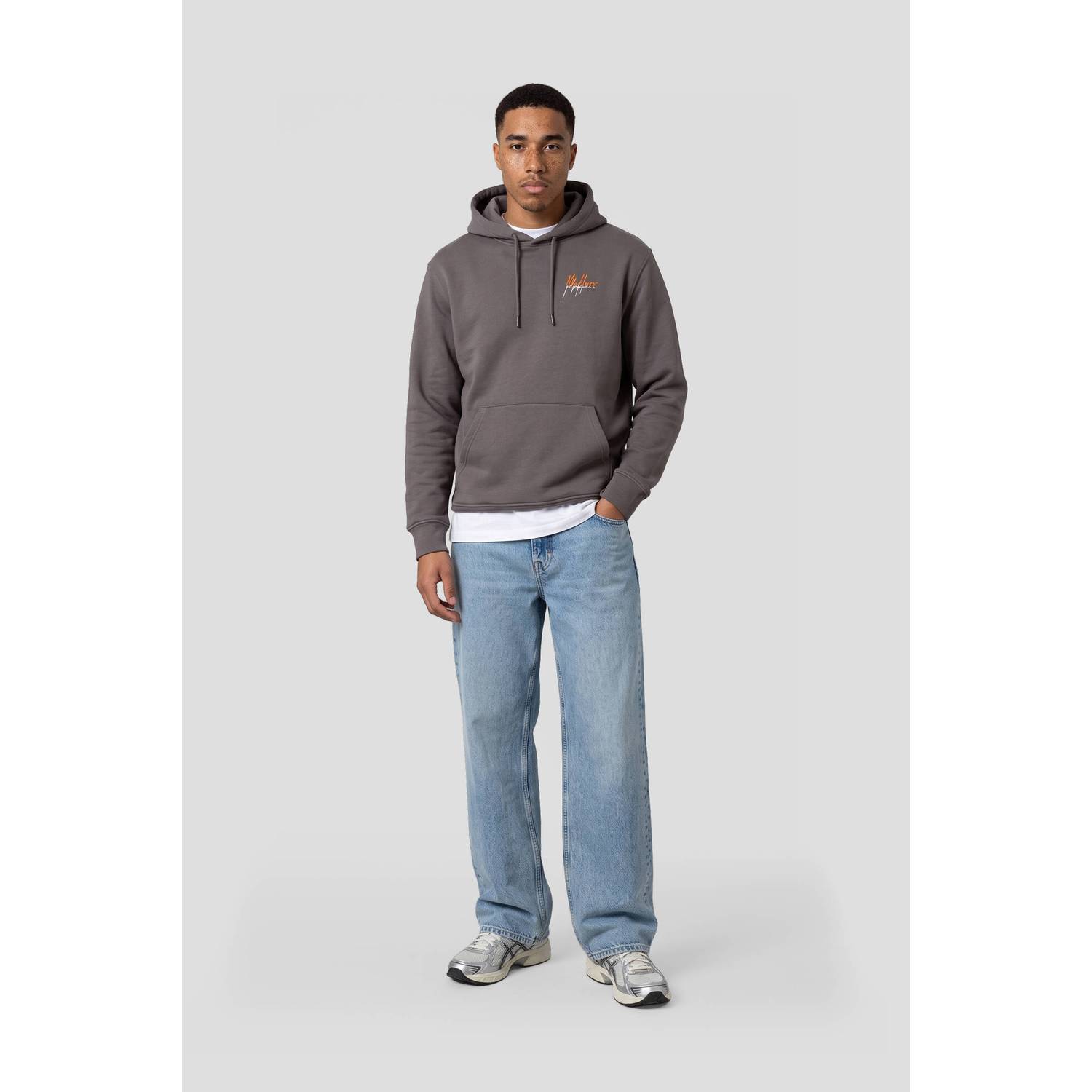 Malelions regular fit hoodie met backprint dark grey