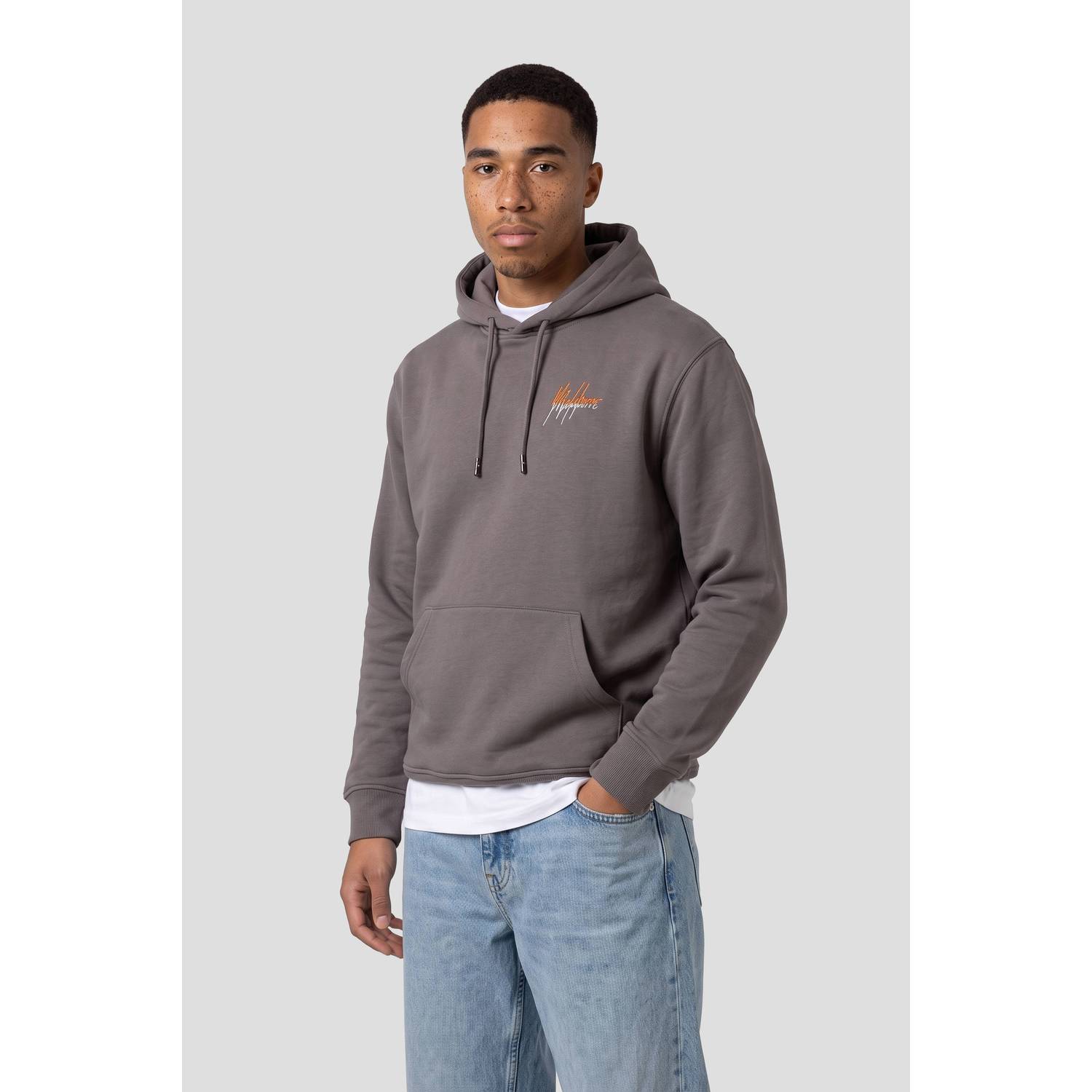 Malelions regular fit hoodie met backprint dark grey