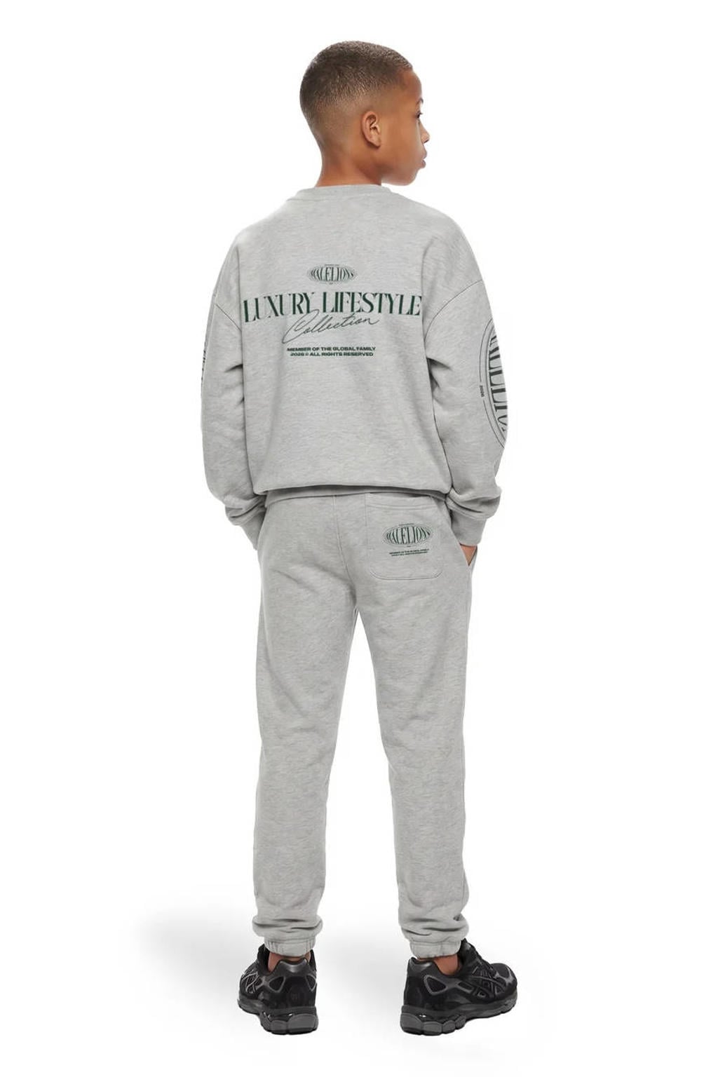 Grijze jongens Malelions joggingbroek van sweat materiaal met elastische tailleband met koord en printopdruk