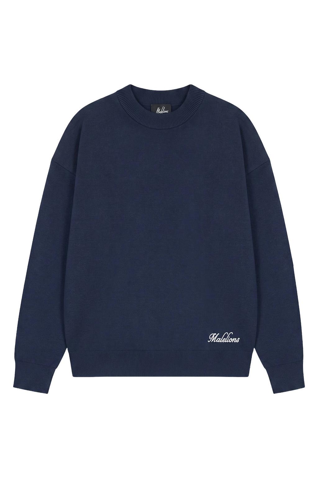 Malelions gebreide trui met logo - marineblauw