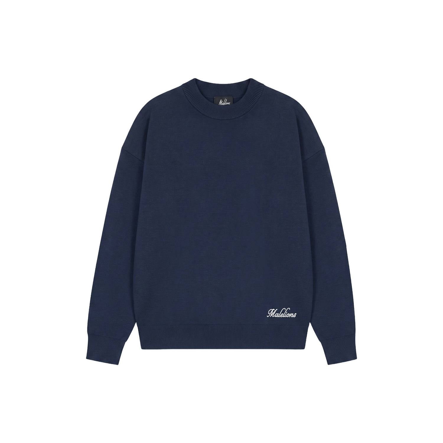 Malelions gebreide trui met logo marineblauw
