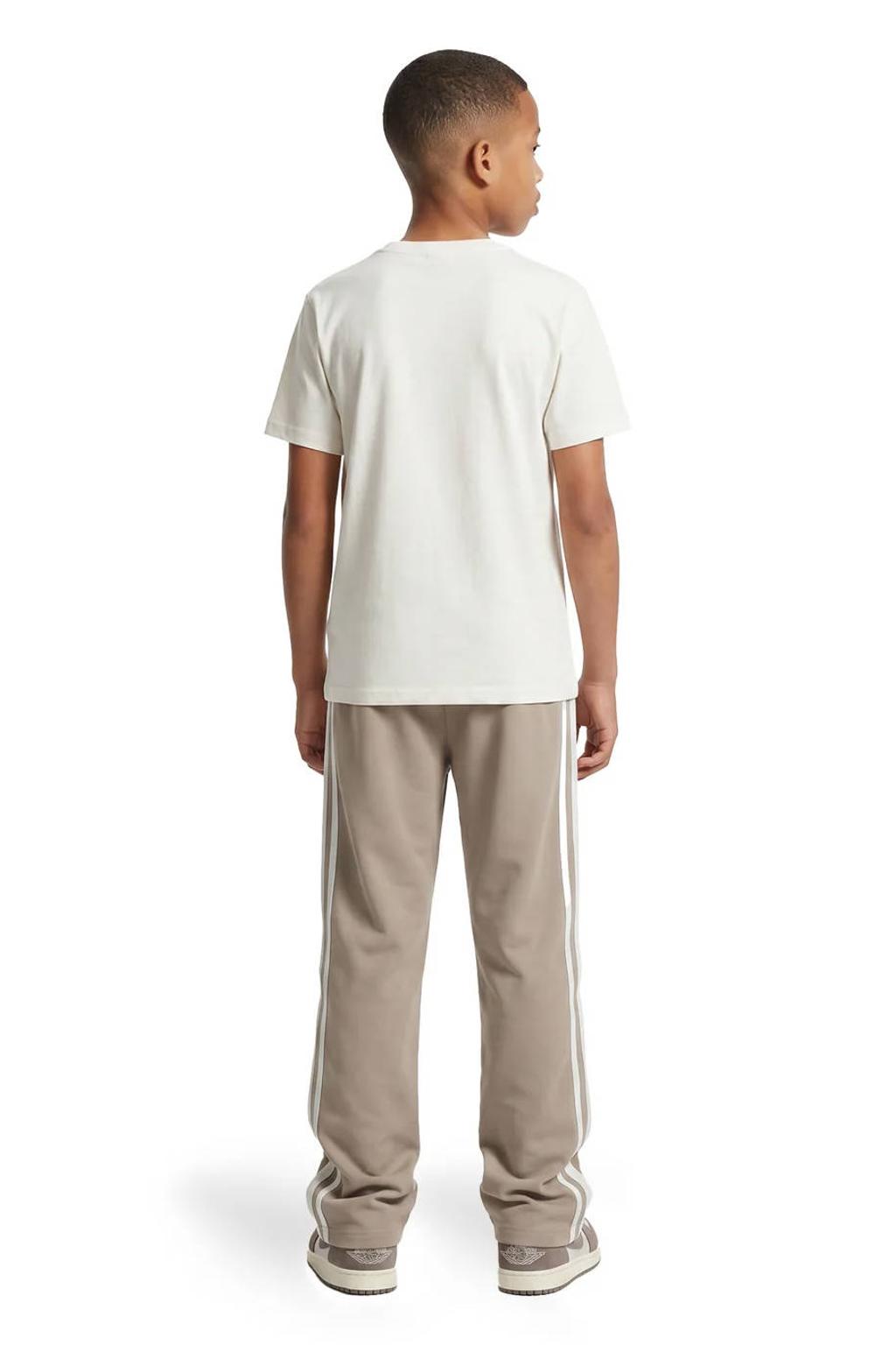 Taupe en witte jongens Malelions casual broek van katoen met elastische tailleband en effen
