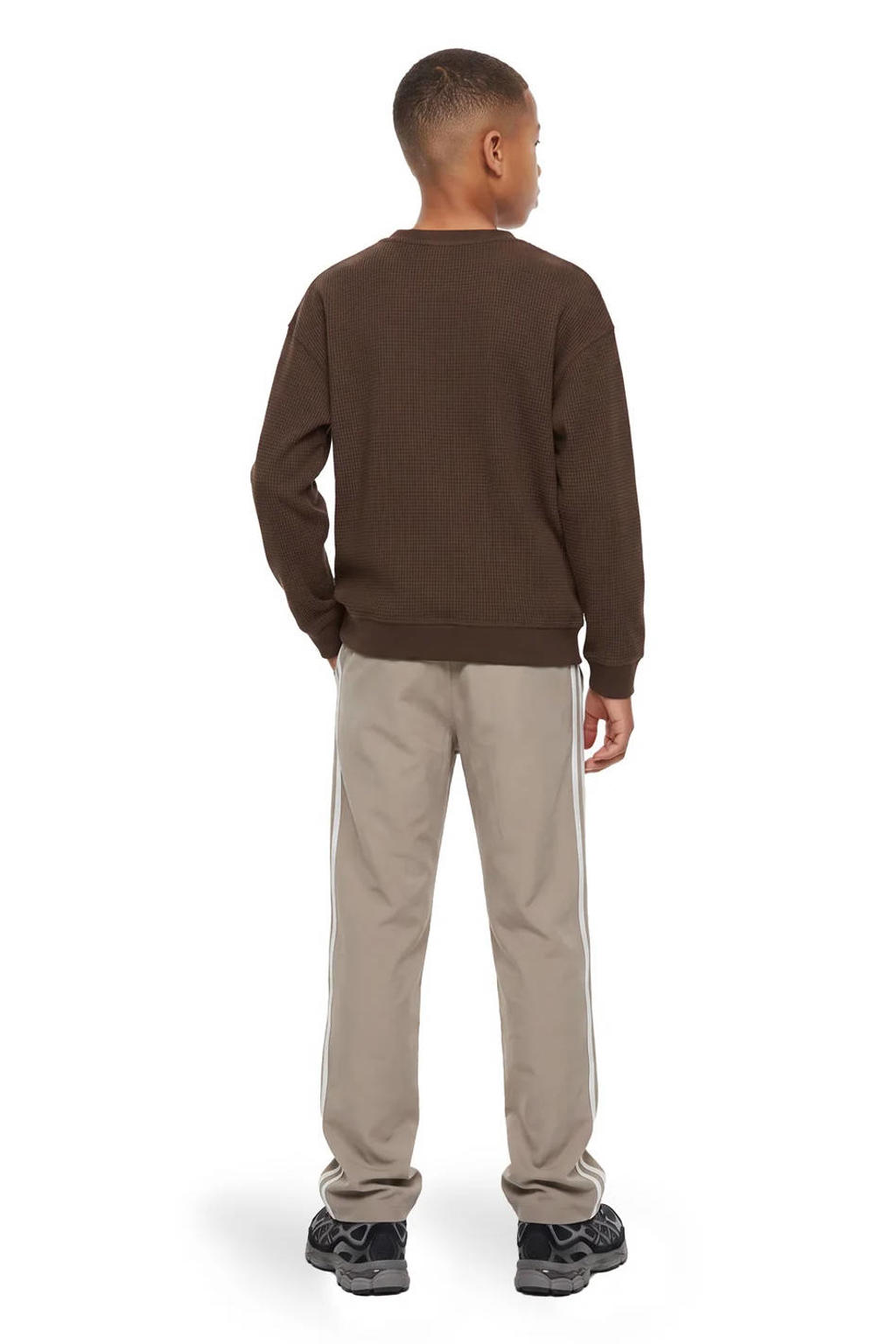 Malelions sweater met wafelstructuur - donkerbruin