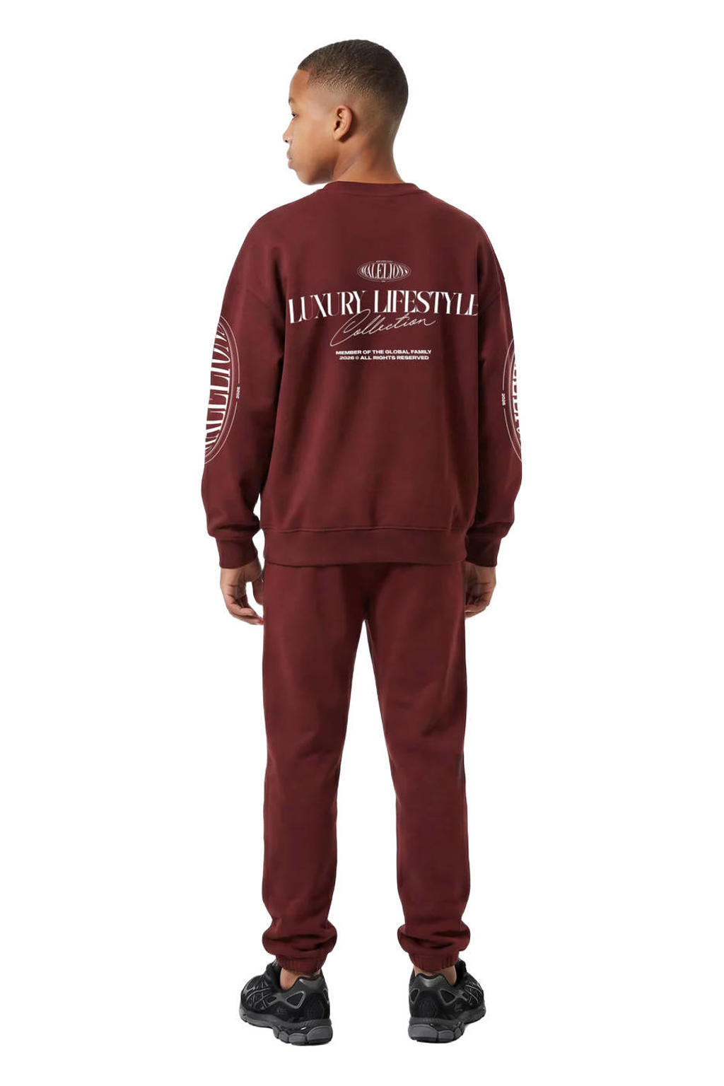 Donkerrode jongens Malelions sweater met backprint, lange mouwen en ronde hals
