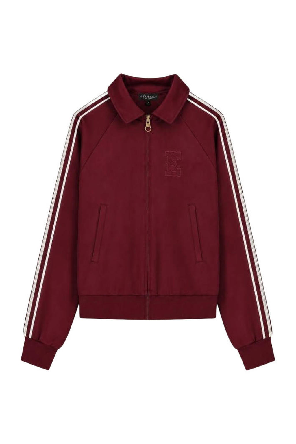 Donkerrode dames Elvira Collections bomberjack van polyester met effen, lange mouwen, klassieke kraag en contrast bies
