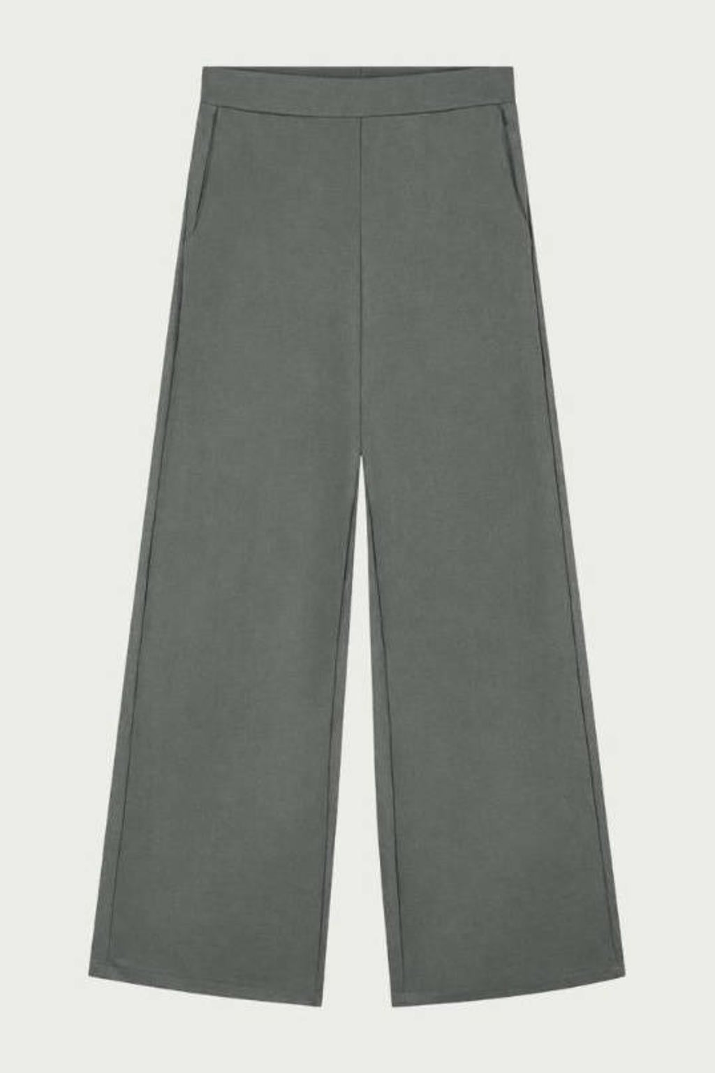 Grijsgroene dames Elvira Collections straight leg broek groen van viscose met effen
