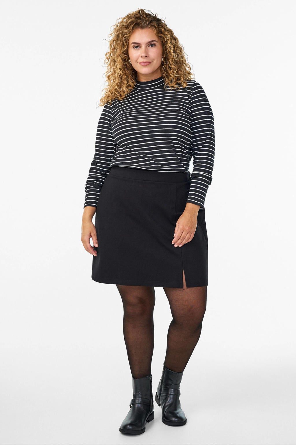 Zwarte dames Zizzi Plus Size A-lijn rok gemaakt van viscose en met elastische tailleband