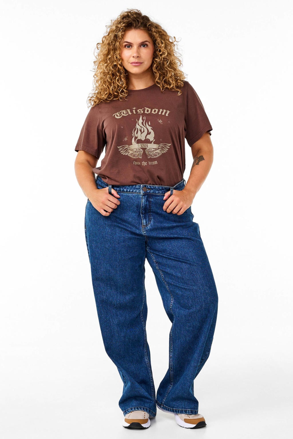 Zizzi high wide leg jeans Plus Size - donkerblauw