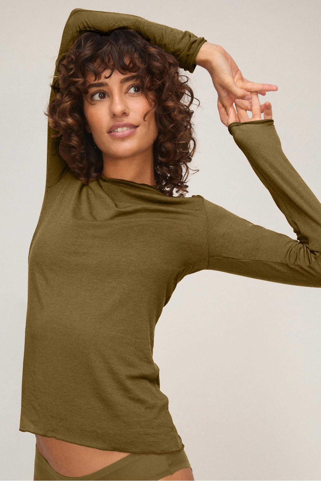 Hunkemöller Super Soft boothals loungetop met kasjmier - olijfgroen