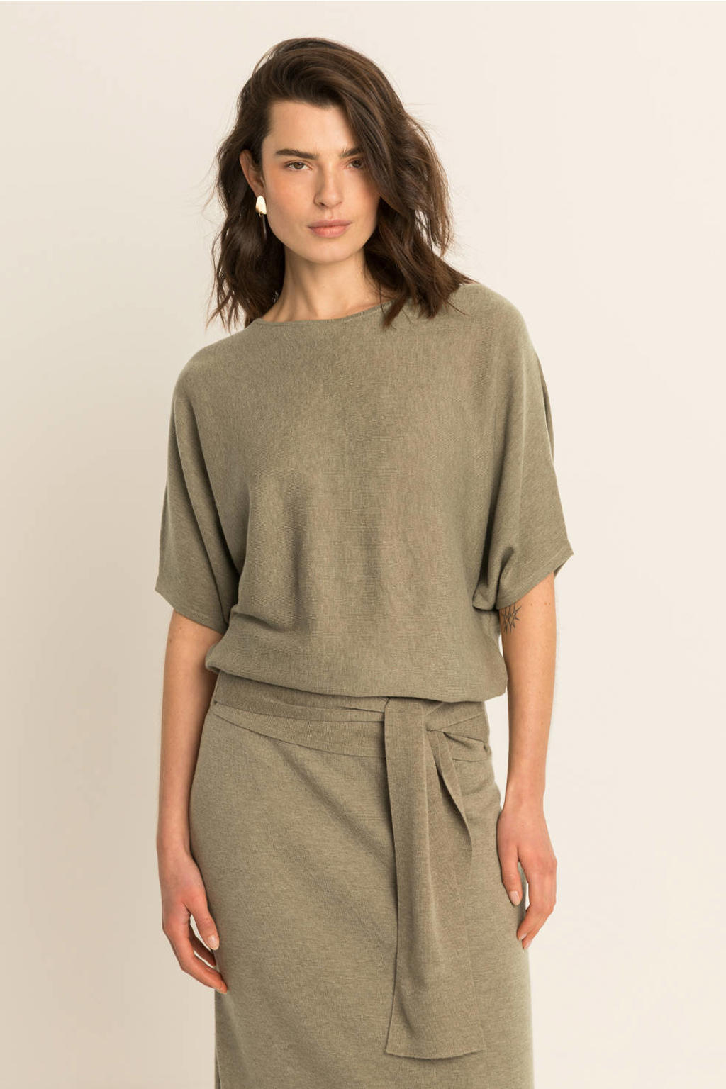 Expresso gebreide trui met wol - taupe