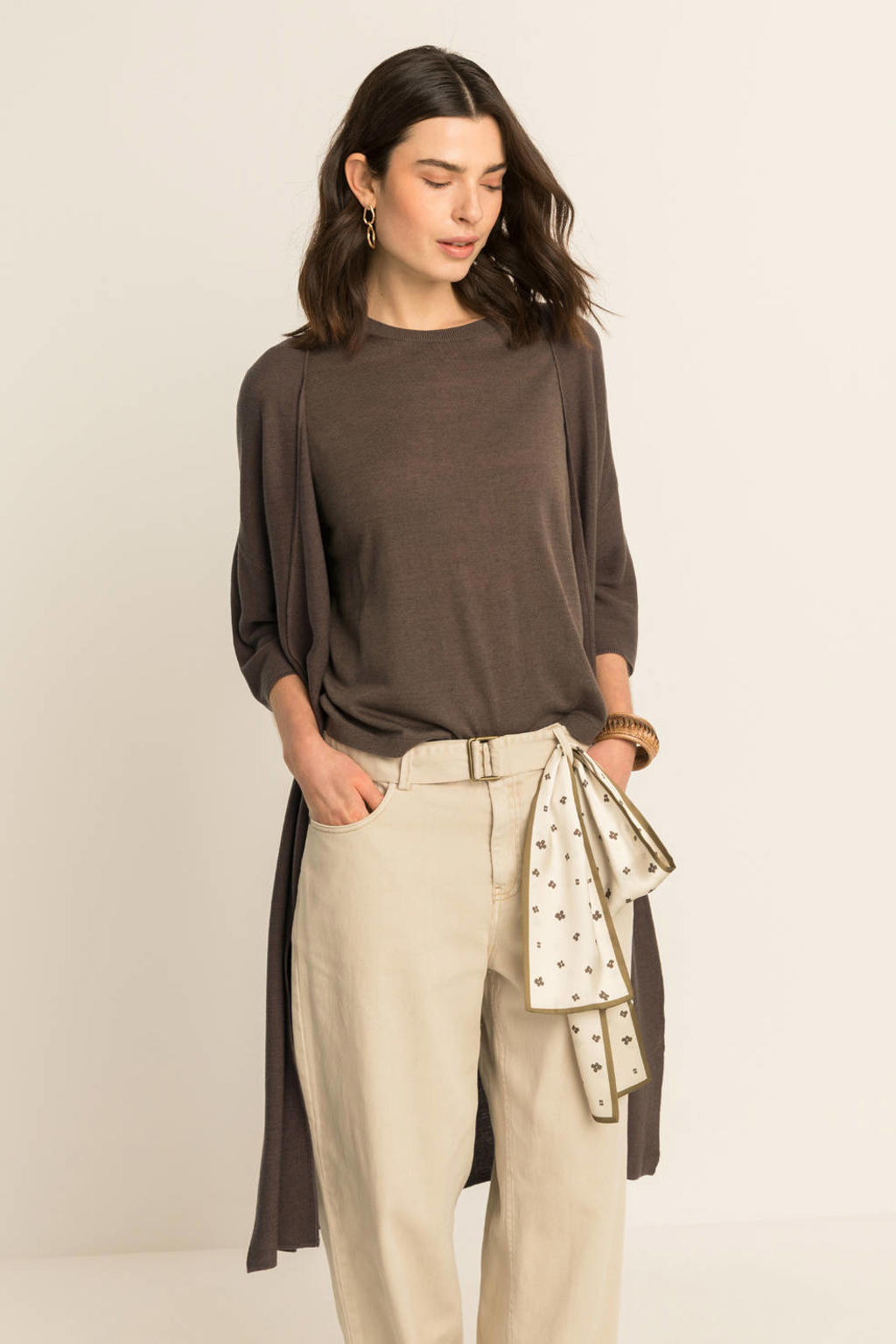 Expresso lange vest met wol - bruin