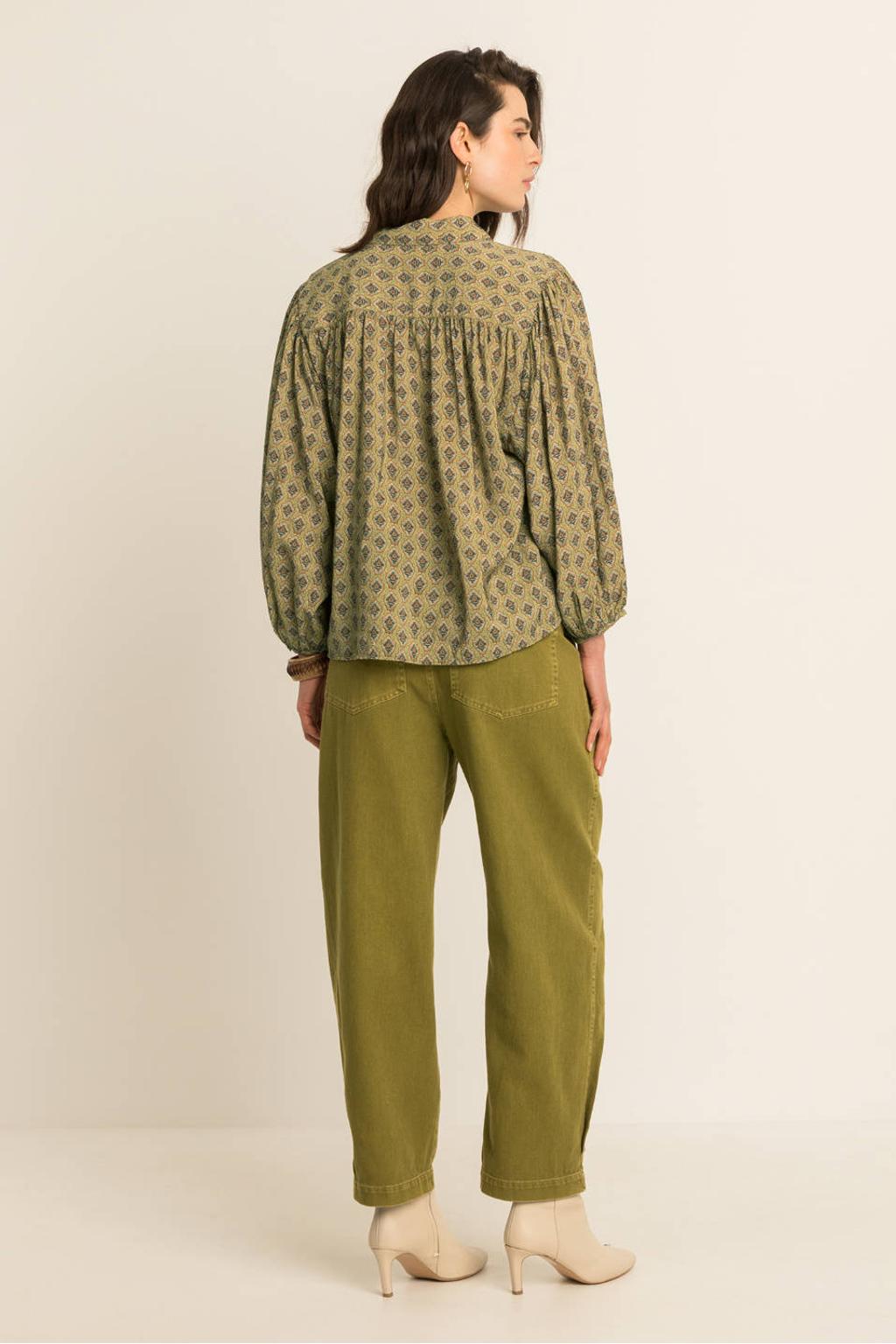 Groene dames Expresso blouse van modal met half lange mouwen, klassieke kraag en knoopsluiting
