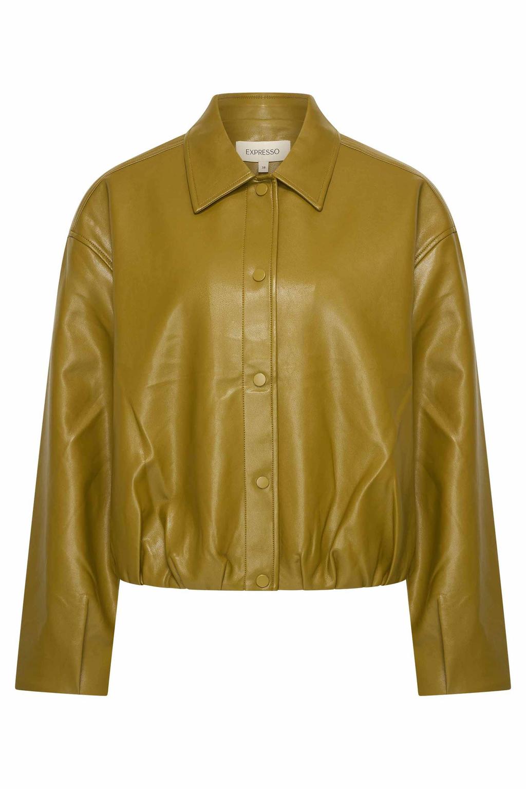 Groene dames Expresso imitatieleren jas met lange mouwen en knoopsluiting