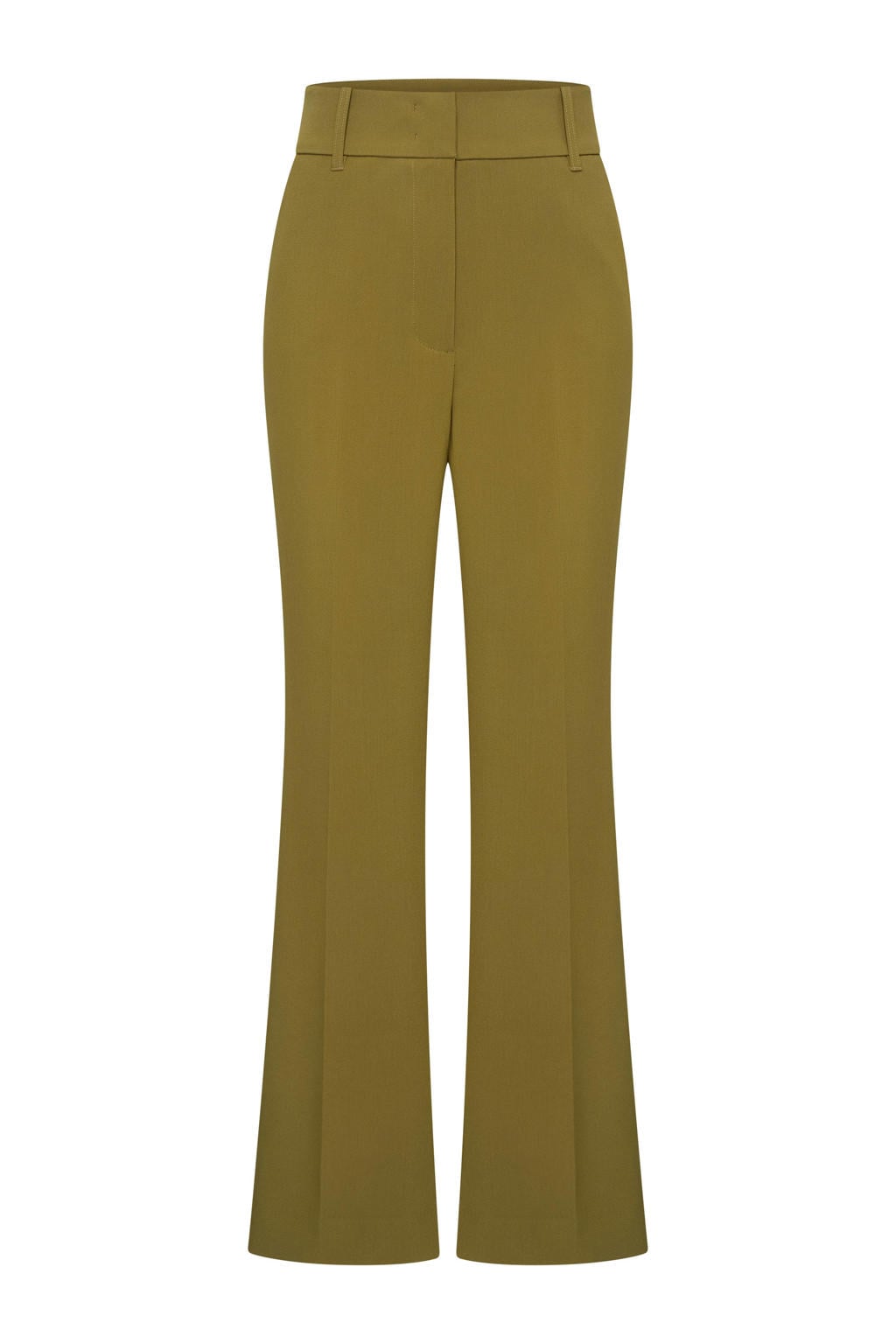 Olijfgroene dames Expresso flared broek met regular waist, rits, haak- en knoopsluiting en effen