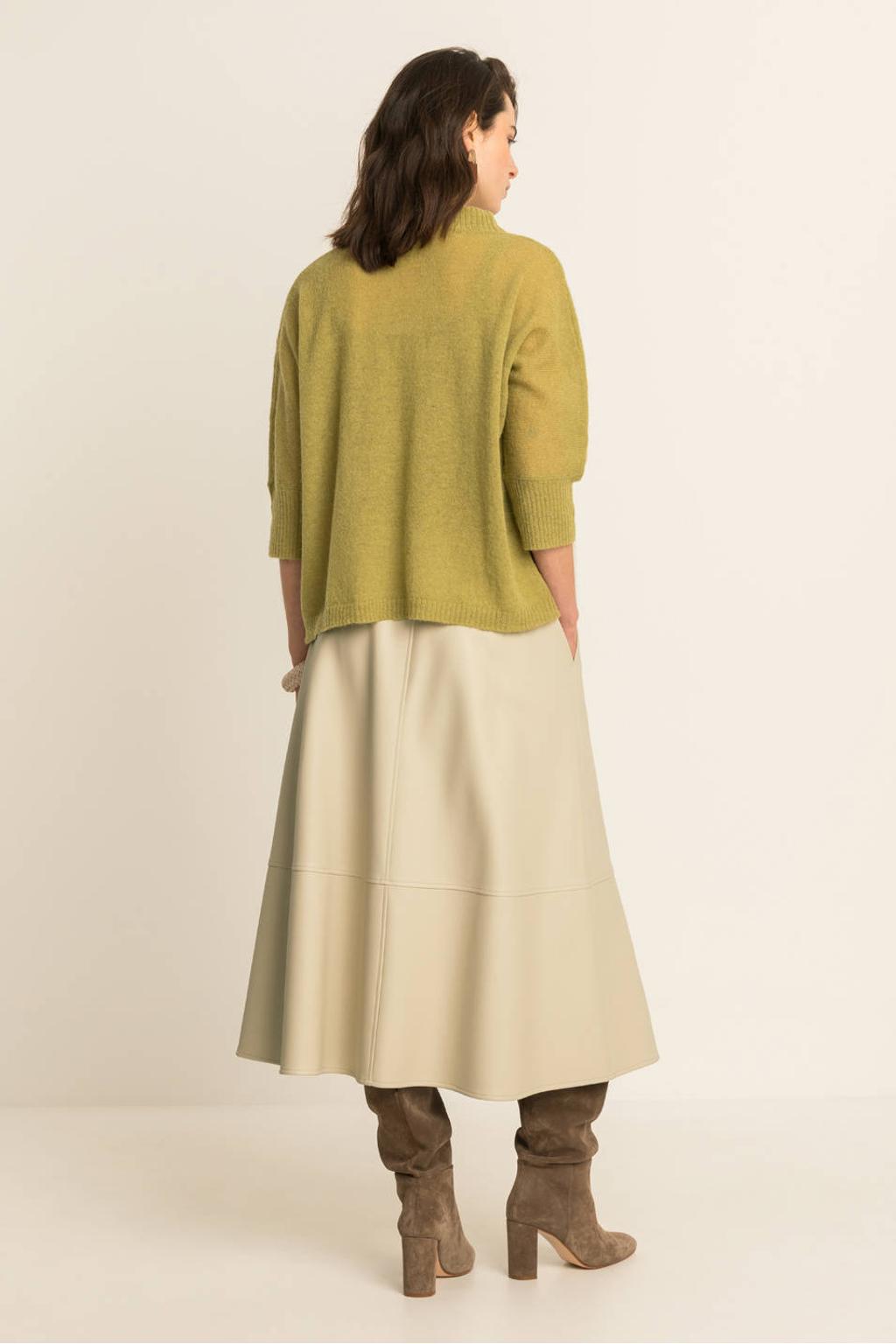 Groene dames Expresso gebreide trui van wol met effen, driekwart mouwen en ronde hals