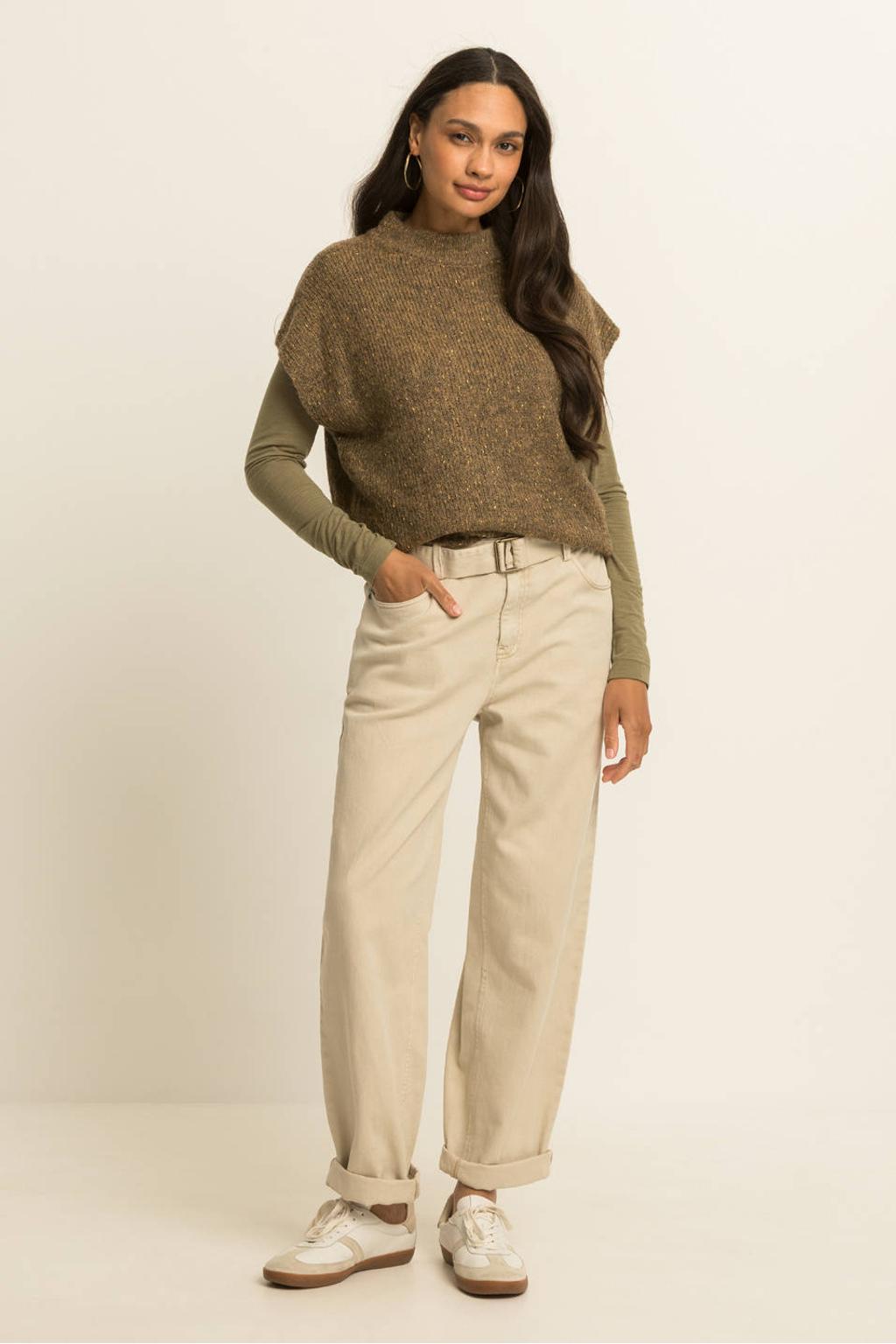 Ecru dames Expresso barrel jeans van denim met high waist, rits- en knoopsluiting en effen