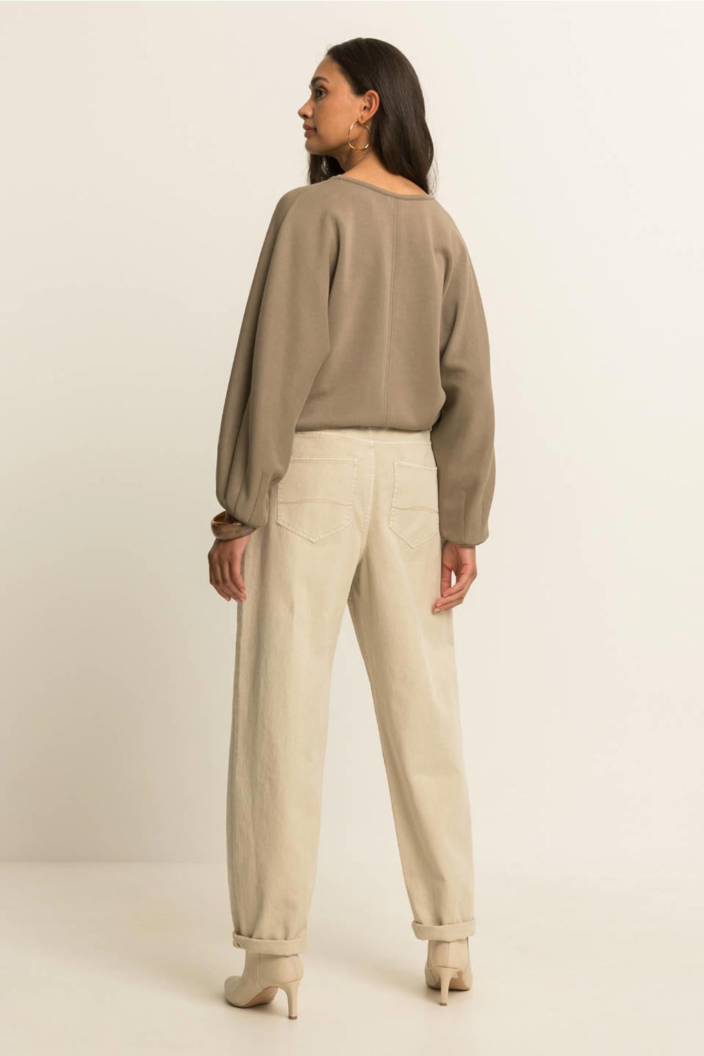 Beige dames Expresso sweater van polyester met effen, lange mouwen en ronde hals