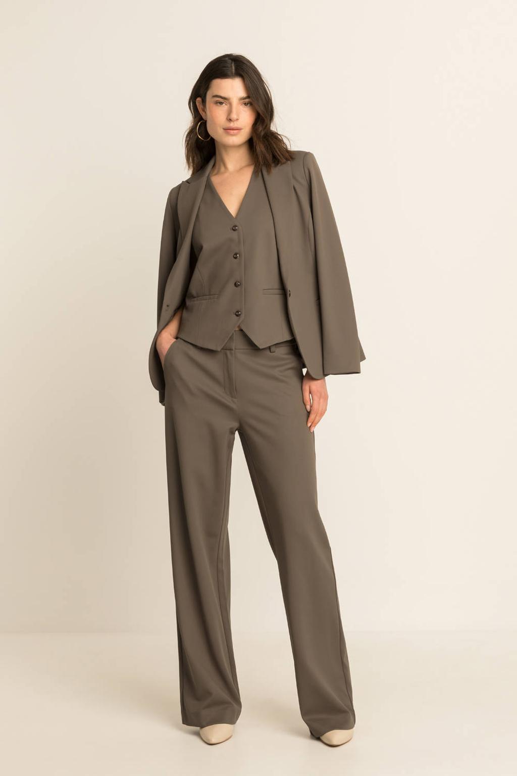 Bruine dames Expresso getailleerde blazer van polyamide met effen, lange mouwen, reverskraag en knoopsluiting