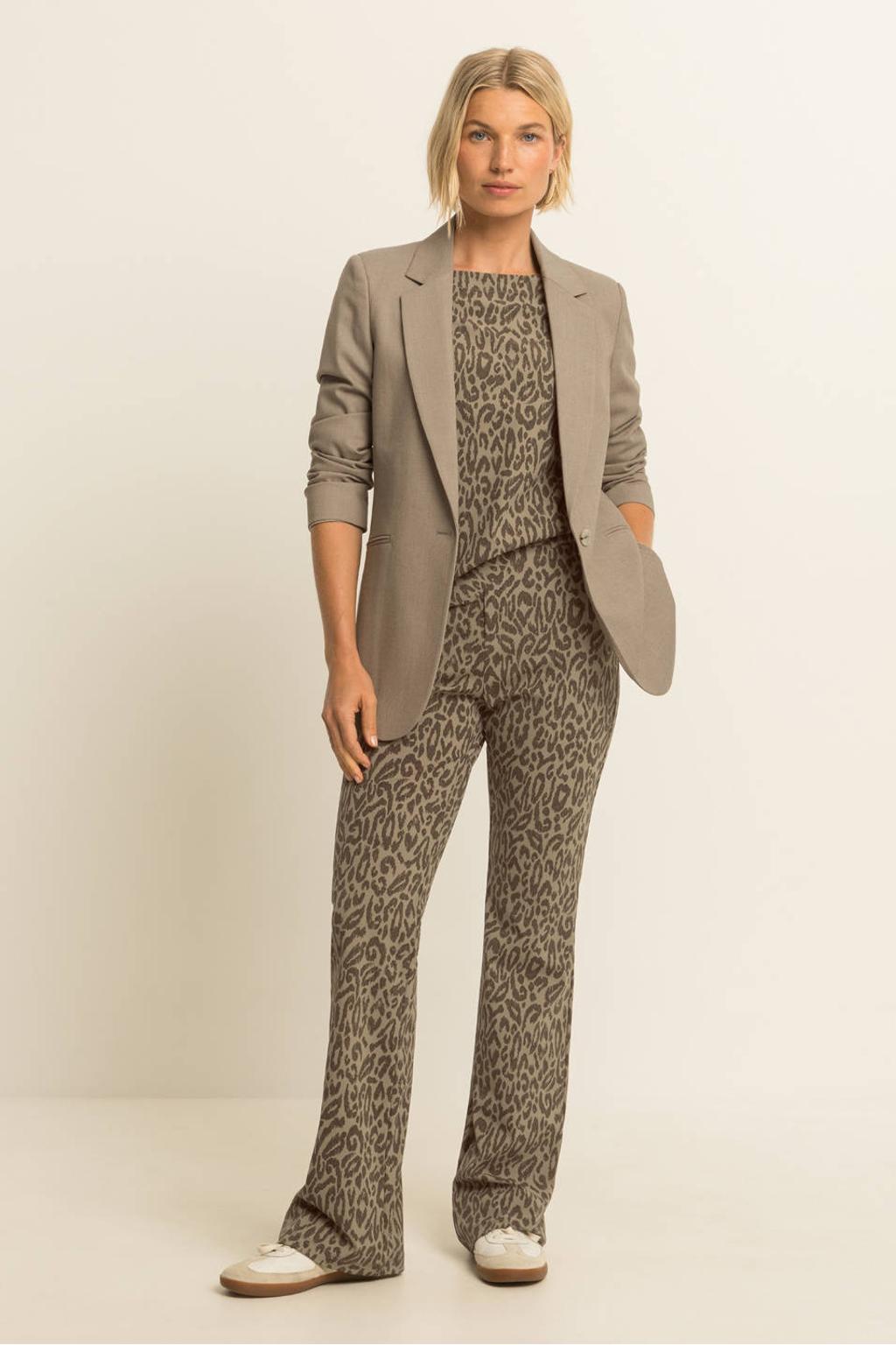 Bruine dames Expresso flared broek van travelstof met high waist
