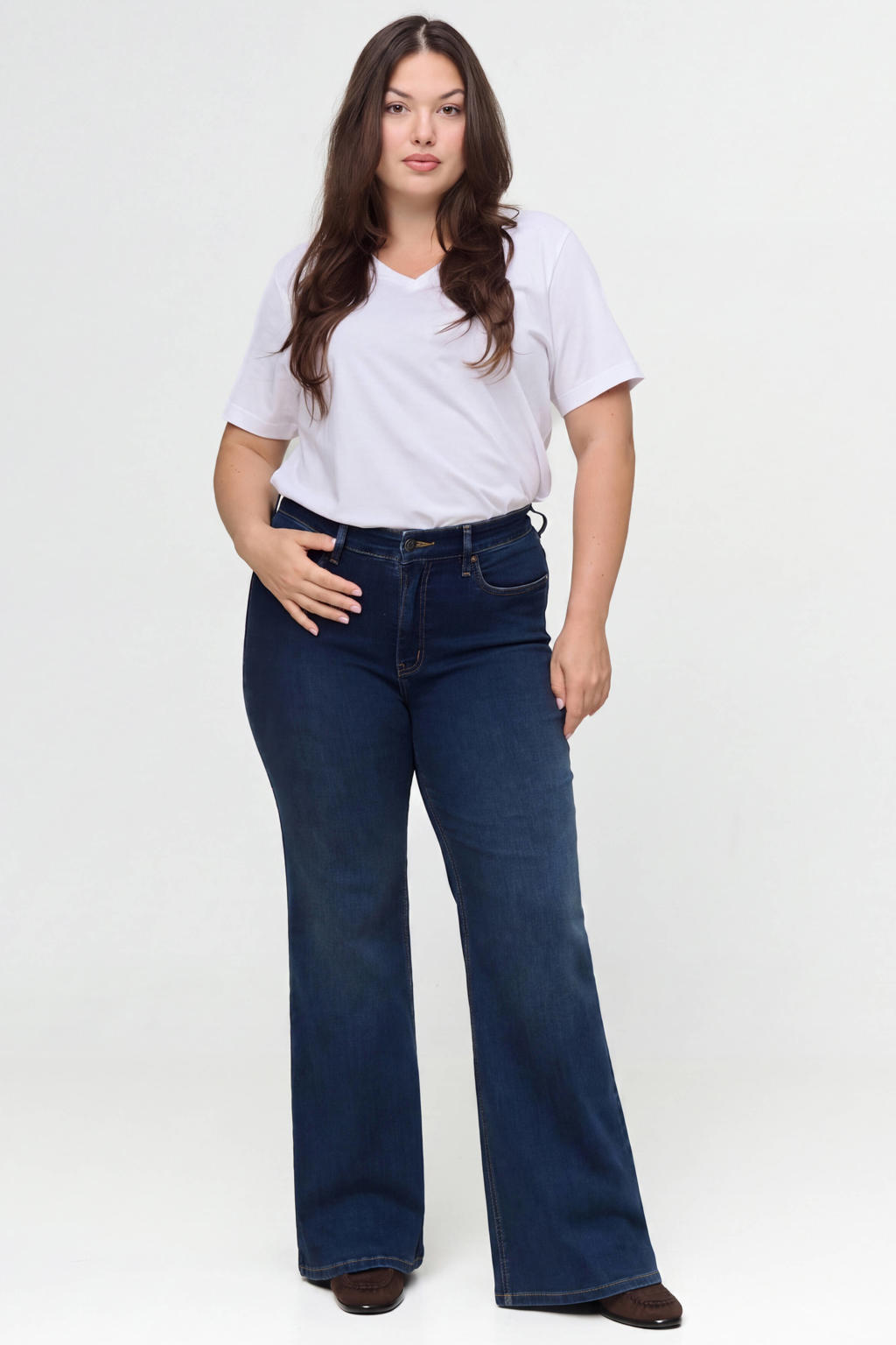 Fox Factor Plus Size flared jeans - donkerblauw