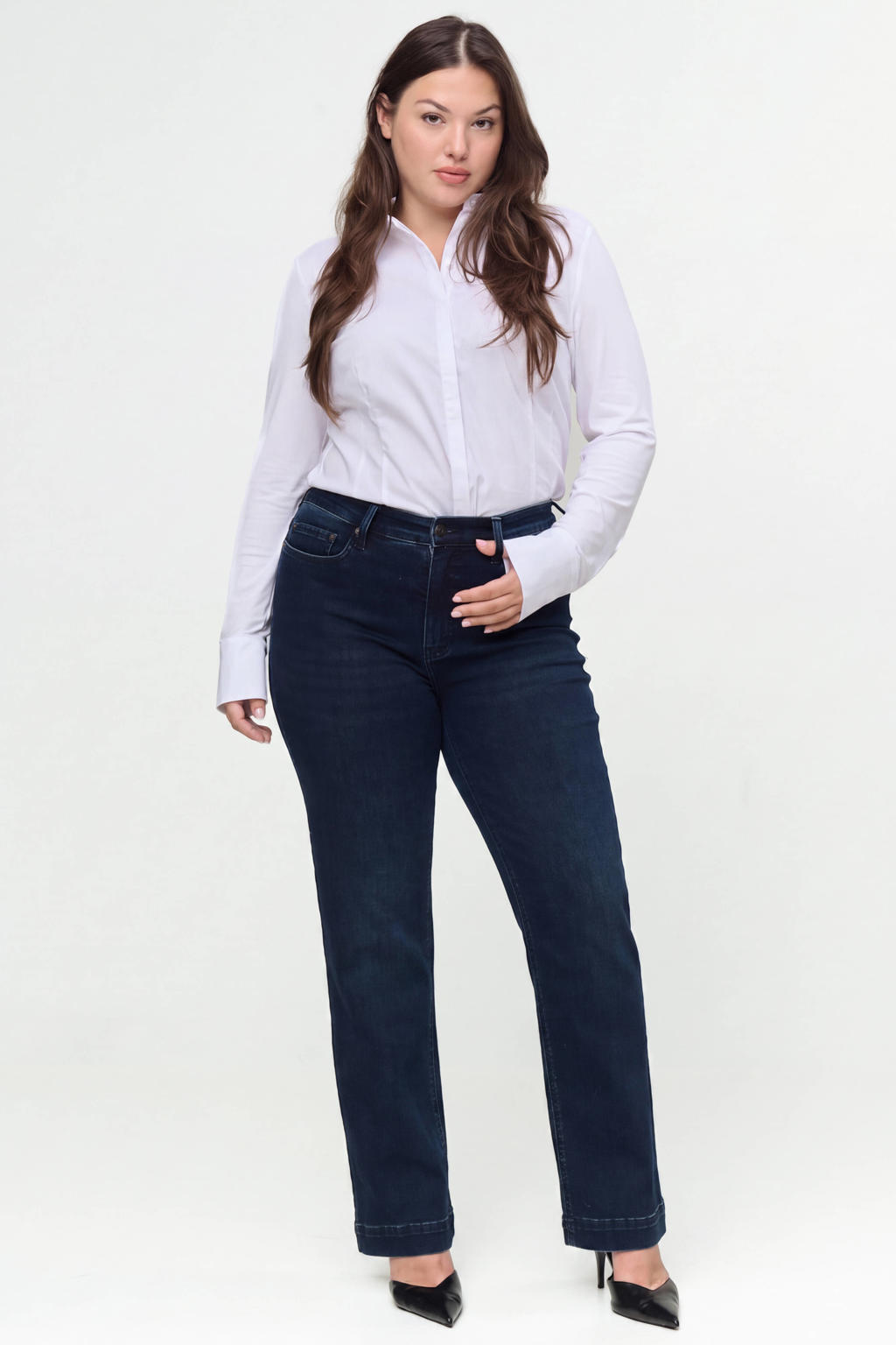 Fox Factor Plus Size high waist straight leg jeans - donkerblauw