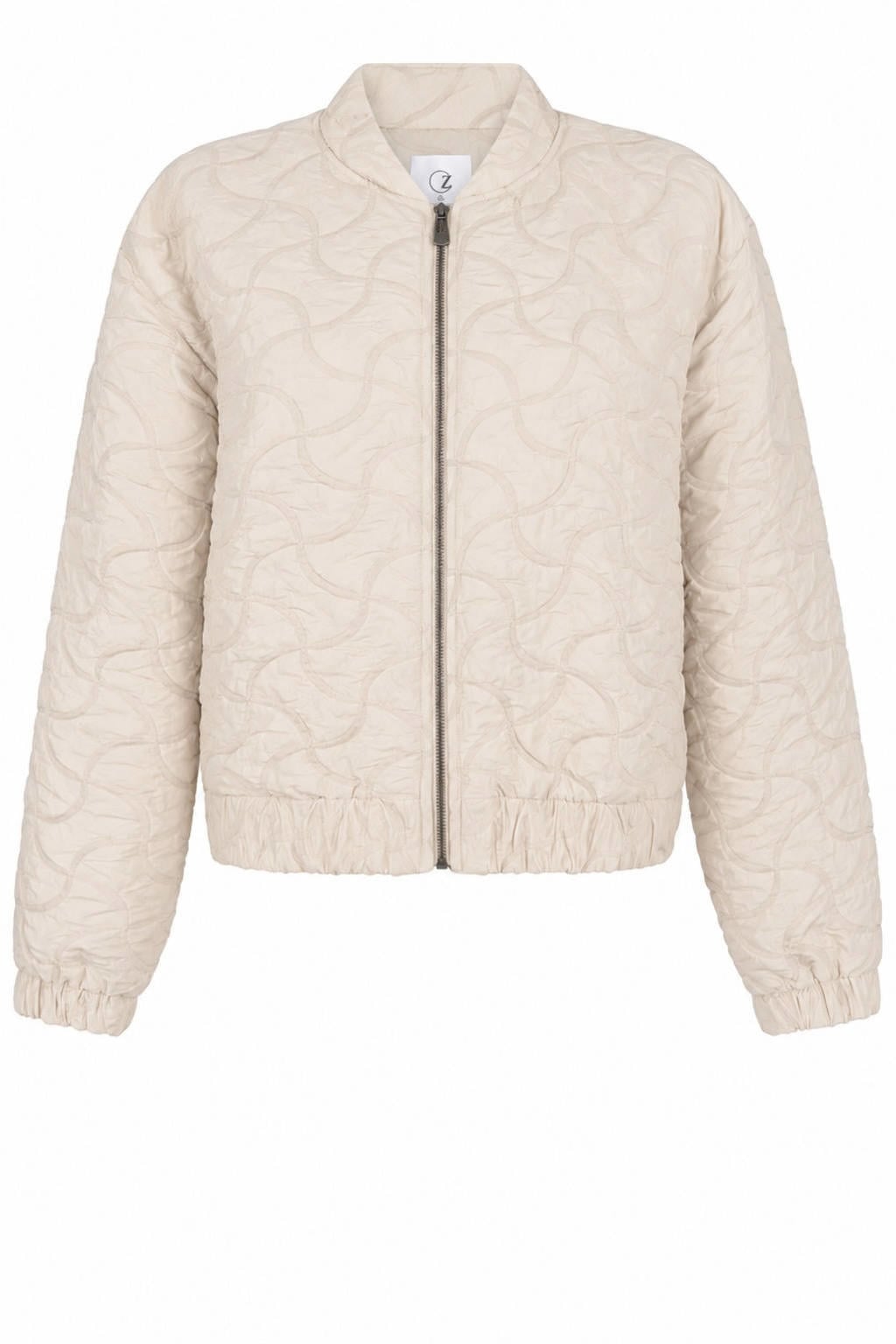 Ecru dames Zoso jasje van polyester met effen, lange mouwen en ronde hals