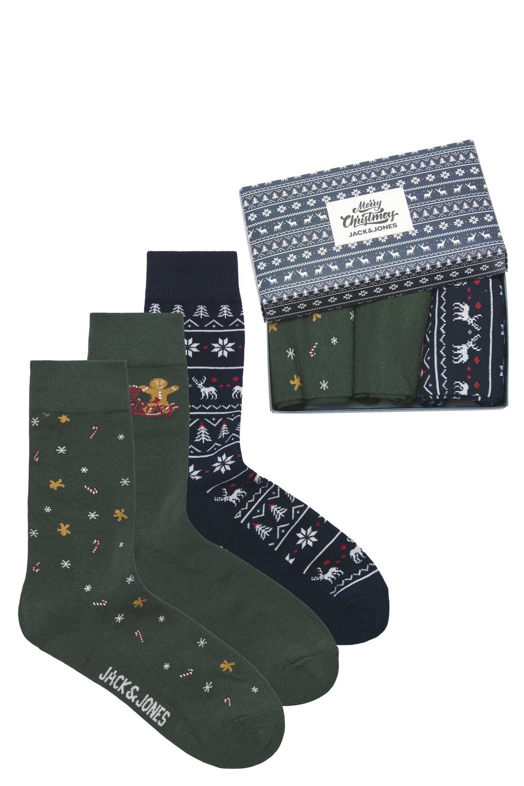 JACK & JONES giftbox sokken JACXMAS - set van 3 groen
