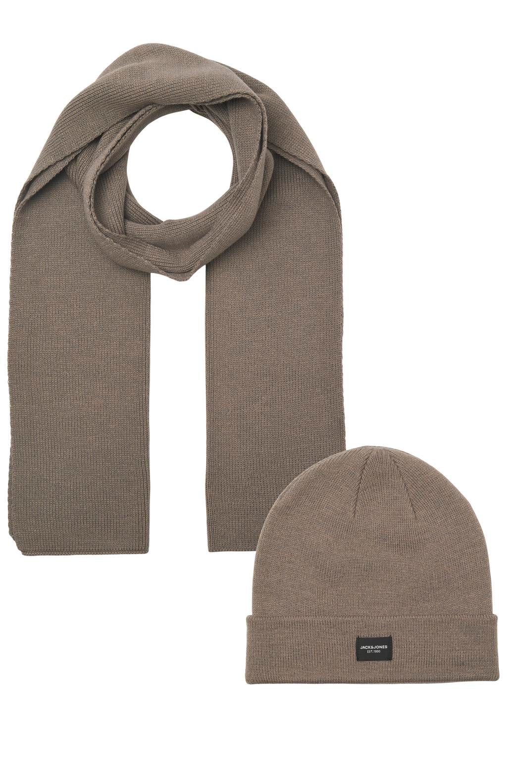 JACK & JONES giftbox muts + sjaal JACDNA lichtbruin