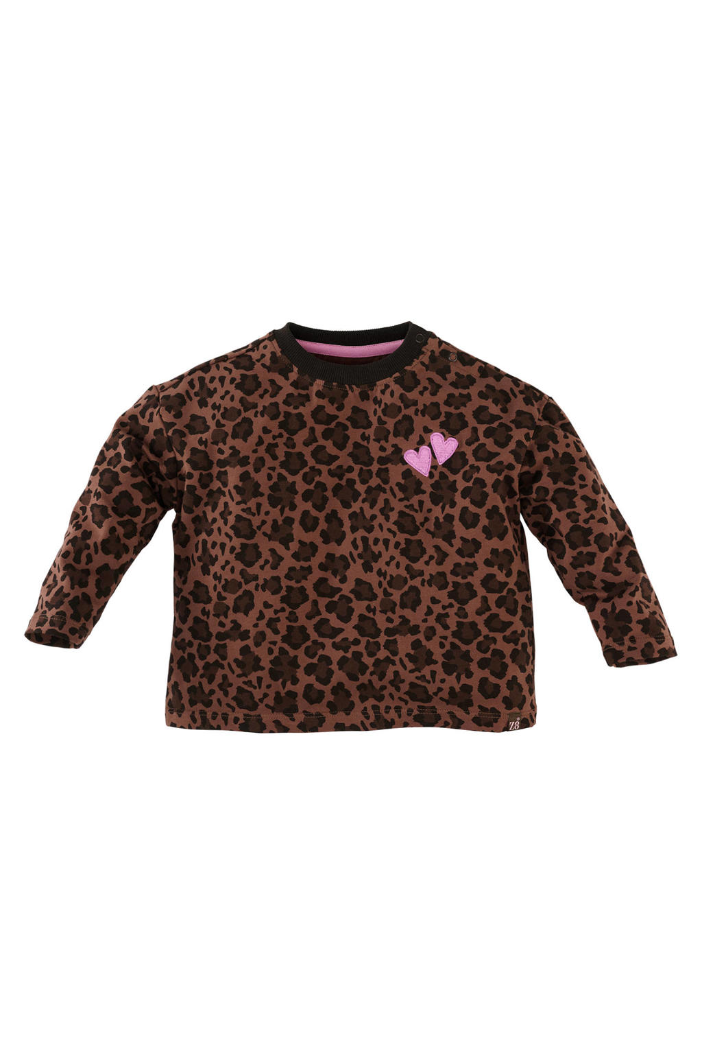 Z8 mini longsleeve met borduursels en panterprint - bruin/donkerbruin