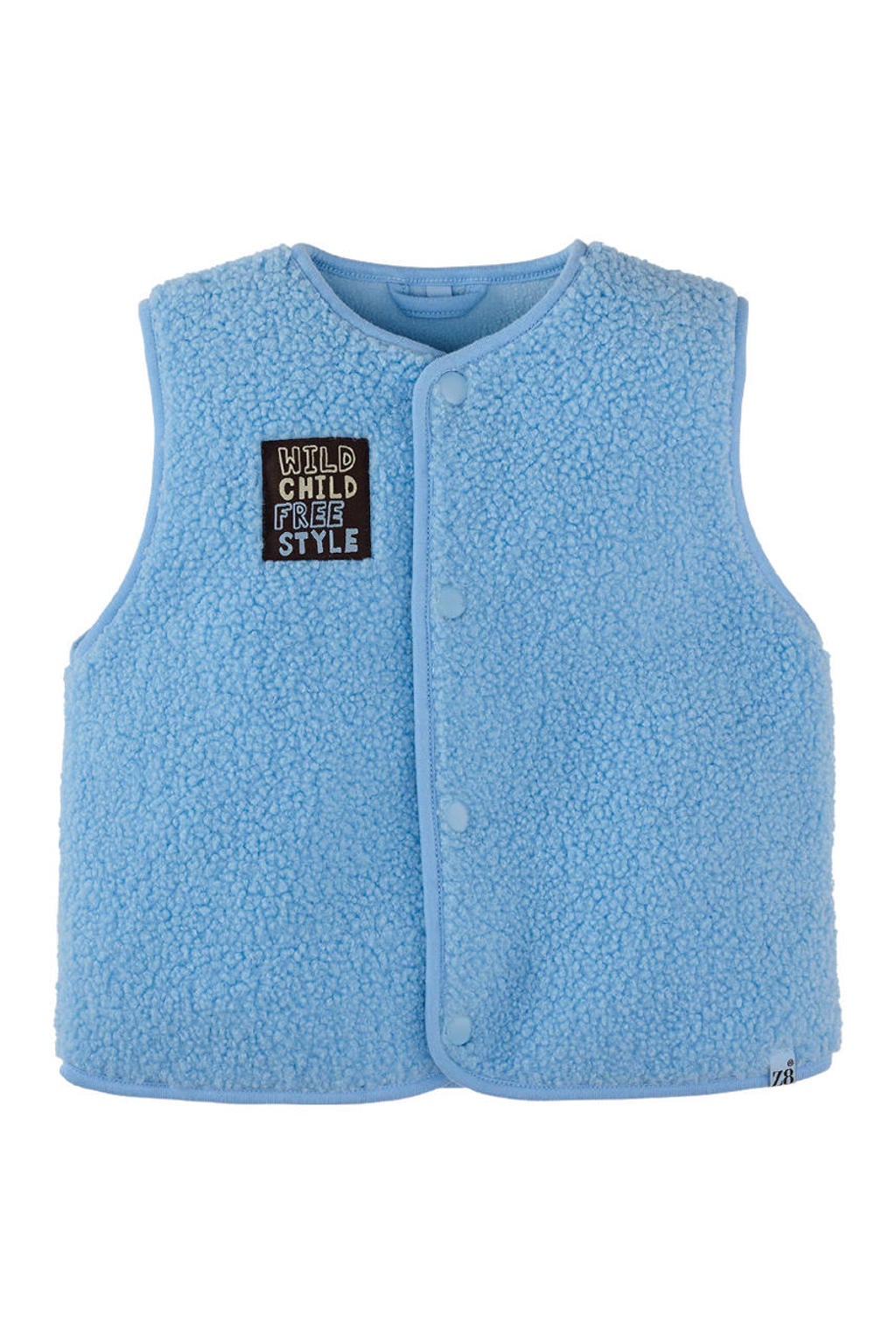 Lichtblauwe jongens Z8 mini teddy gilet Diede met effen, ronde hals en drukknoopsluiting