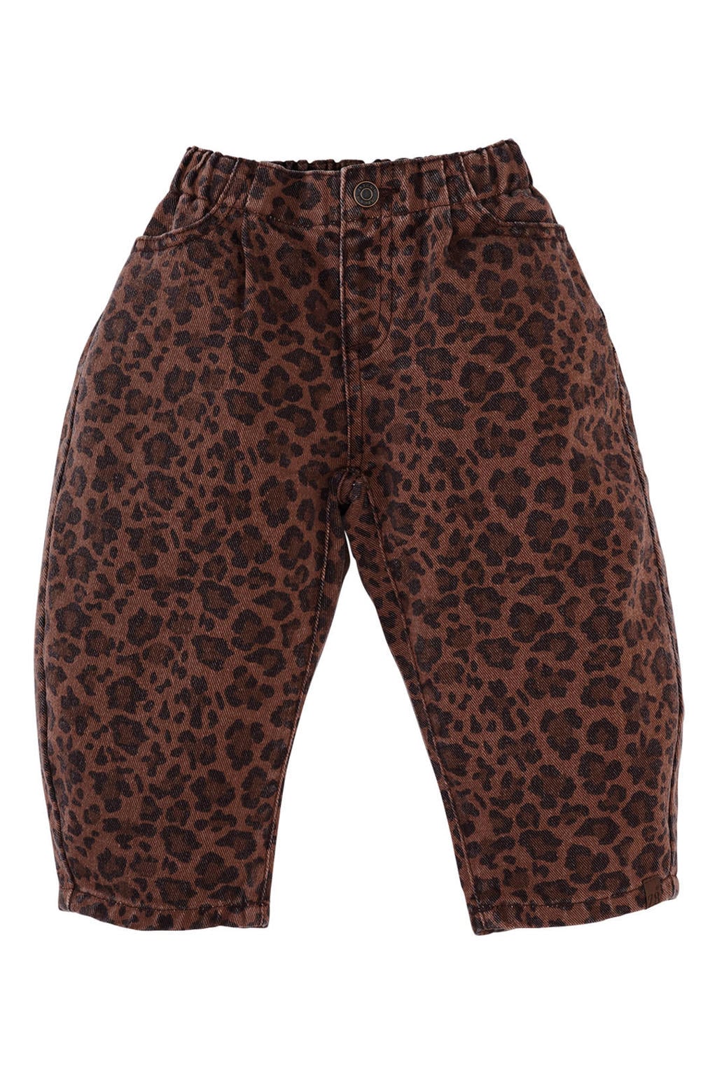 Bruin en zwarte meisjes Z8 mini baggy broek Molly van katoen met knoopsluiting en panterprint
