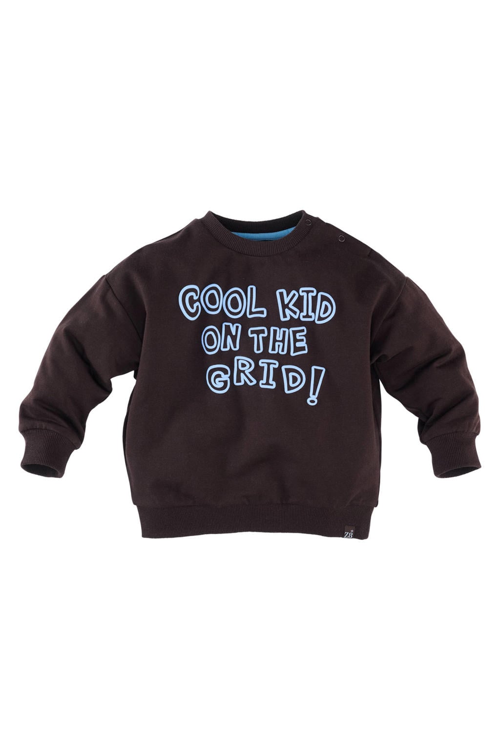 Donkerblauwe jongens Z8 mini sweater Janoah van katoen met printopdruk, lange mouwen en ronde hals
