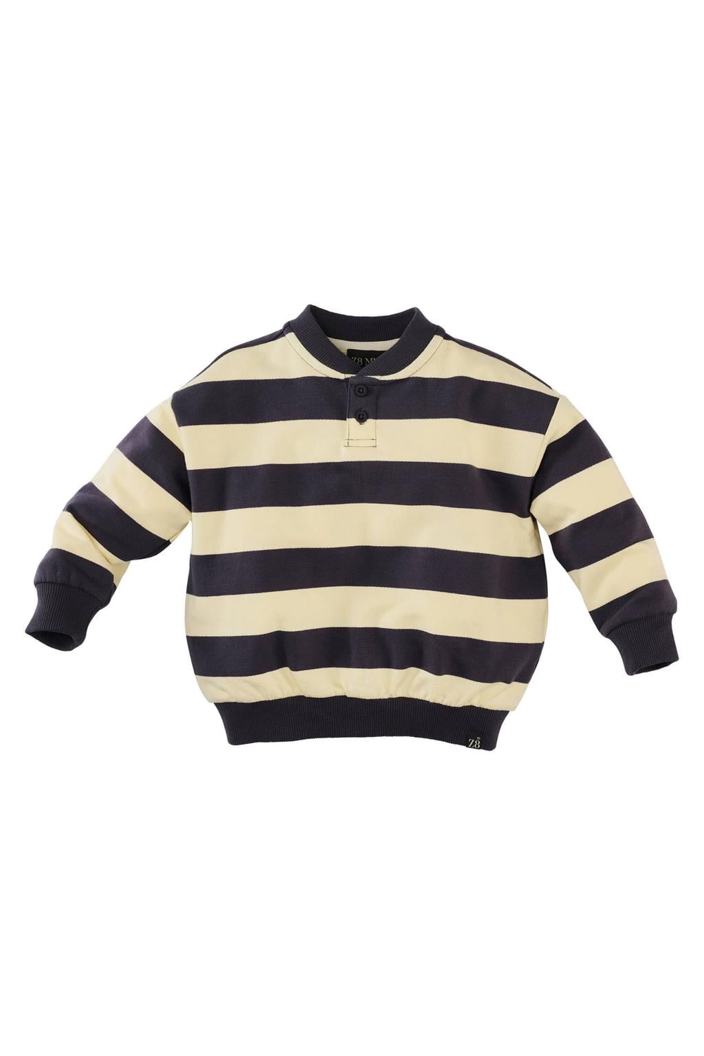 Donkerblauw en gele jongens Z8 mini gestreepte sweater met lange mouwen, ronde hals, knoopsluiting en geribde boorden