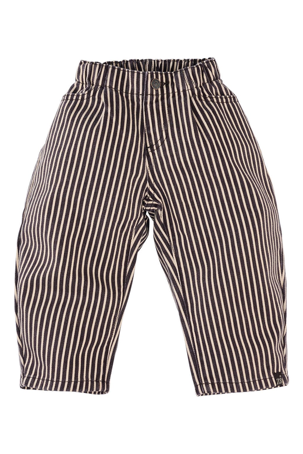 Donkerblauwe jongens Z8 mini baggy broek Leandro offwhite van katoen met knoopsluiting en strepenprint