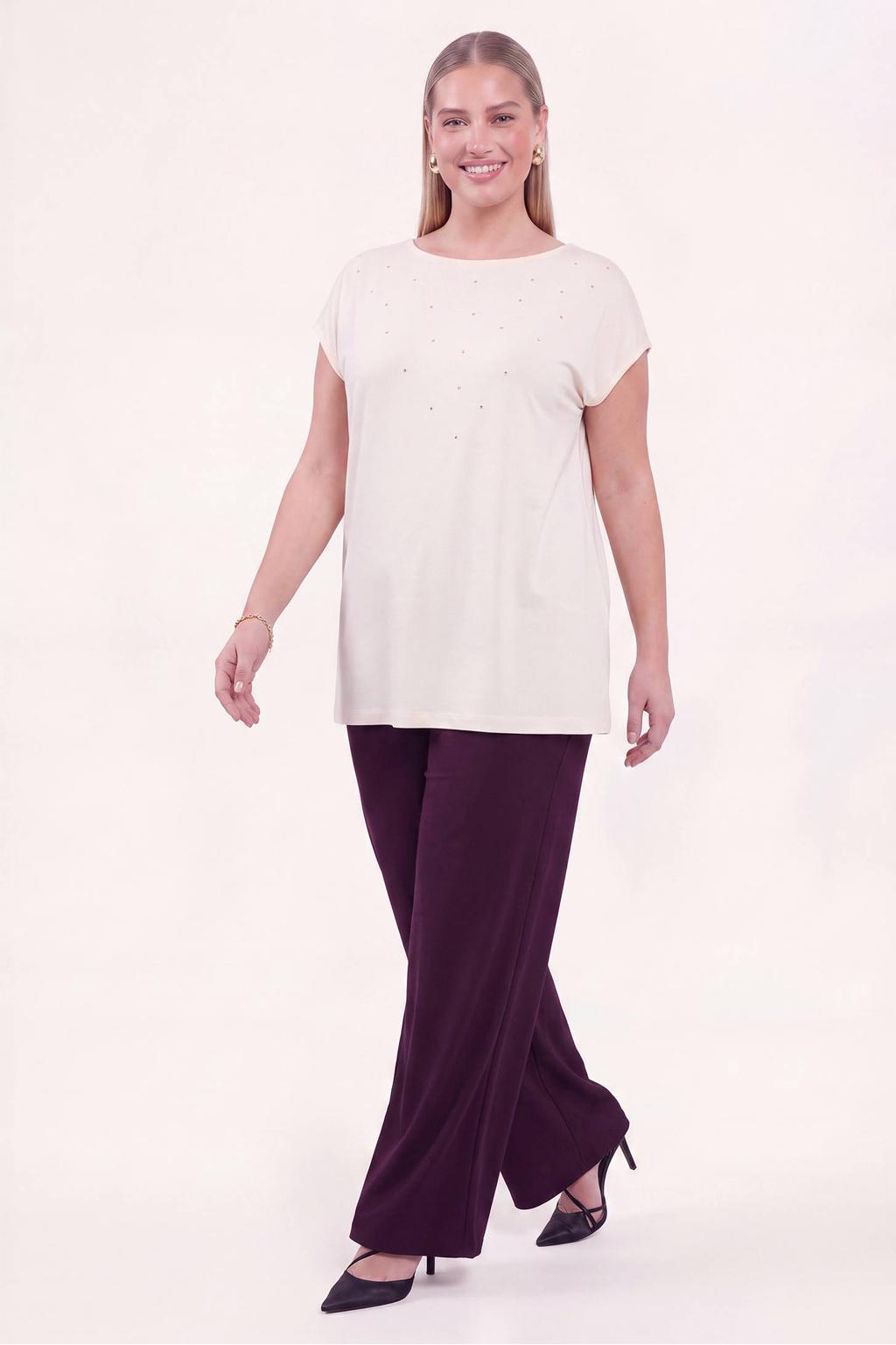 YOEK top met glitters Plus Size - ecru